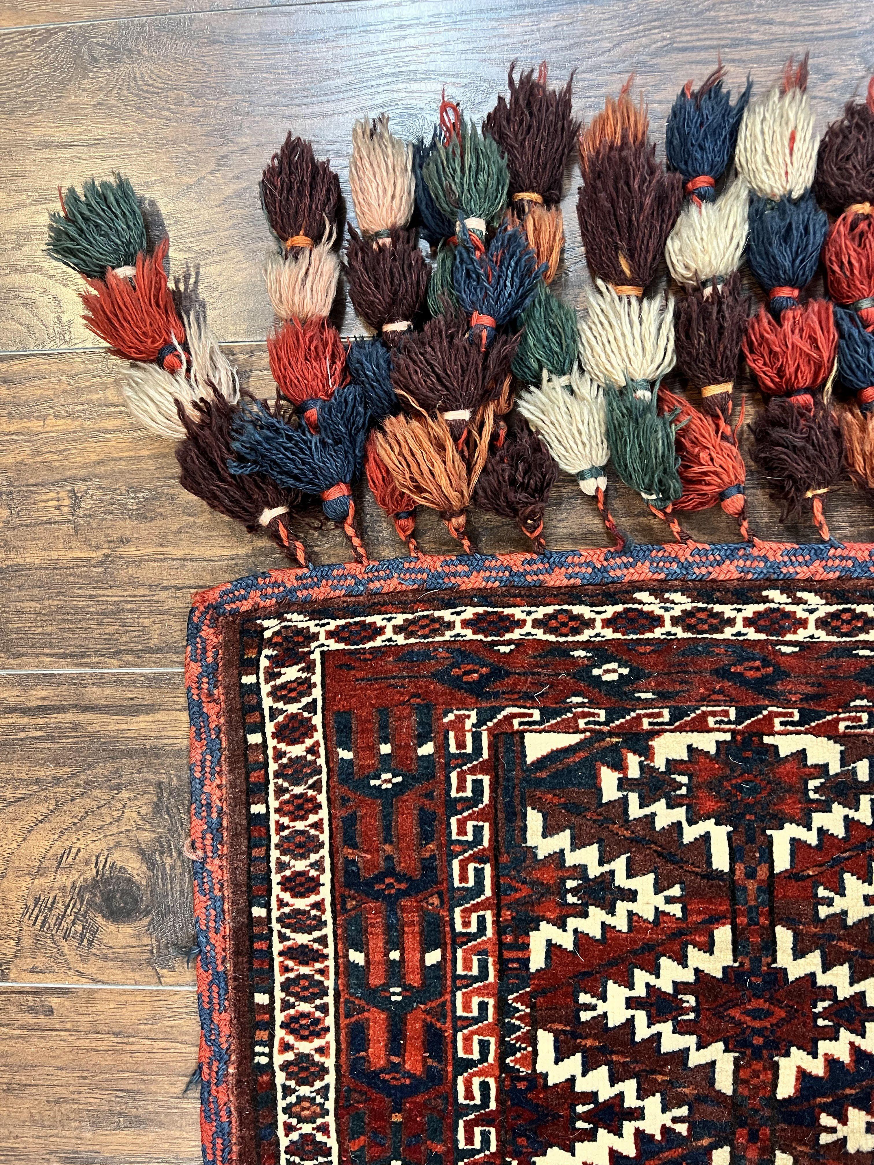 Antique Turkoman Camel Trapping, Turkoman Asmalyk, Red Black Ivory, Handmade, Hand Knotted Tribal Collectible Rug, Rare - Jewel Rugs