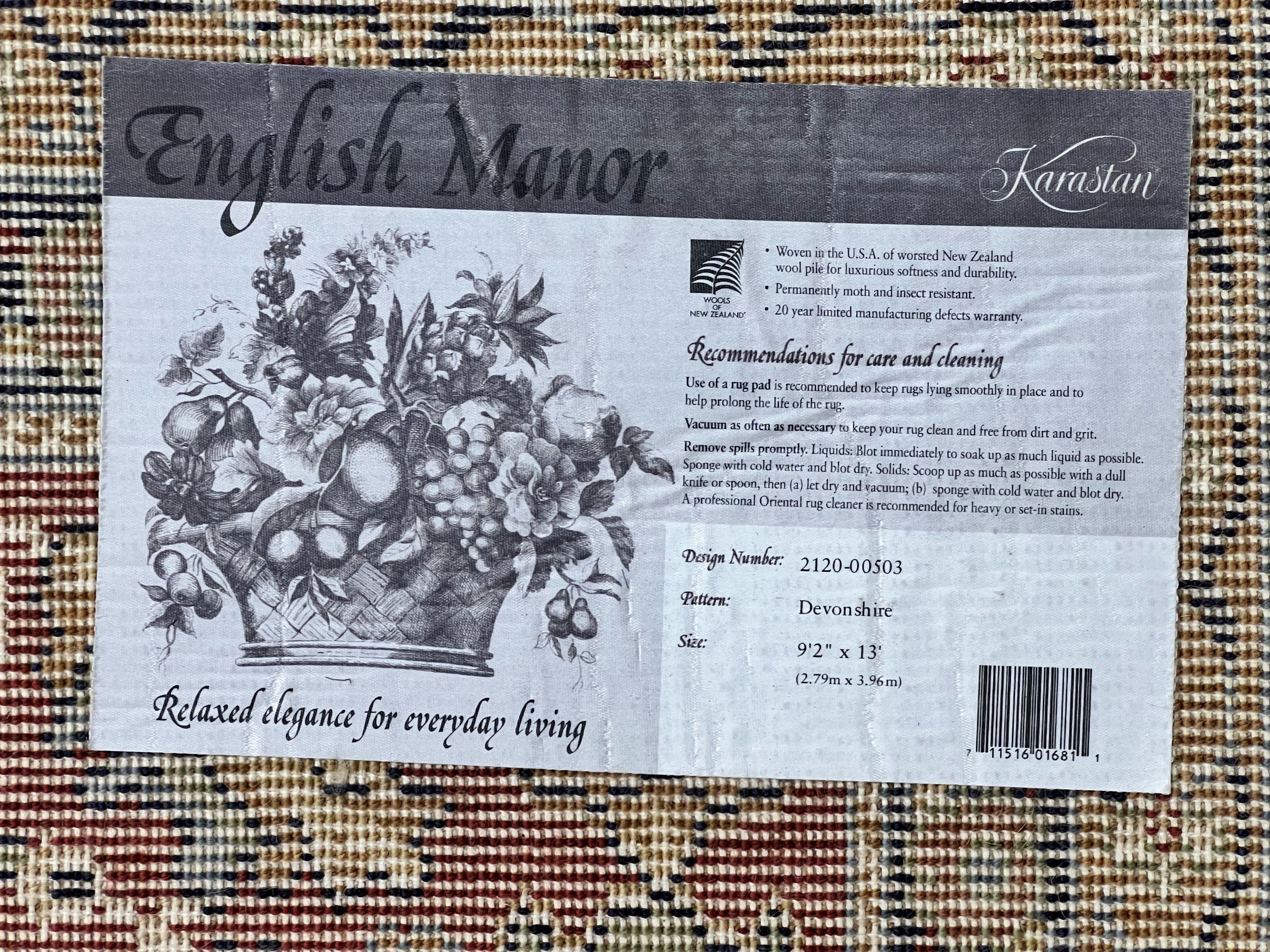 Karastan Rug 9x13, Karastan English Manor Devonshire 2120, Discontinued Wool Pile Karastan Navy Blue Floral Room Sized Area Rug, Bird Motifs - Jewel Rugs