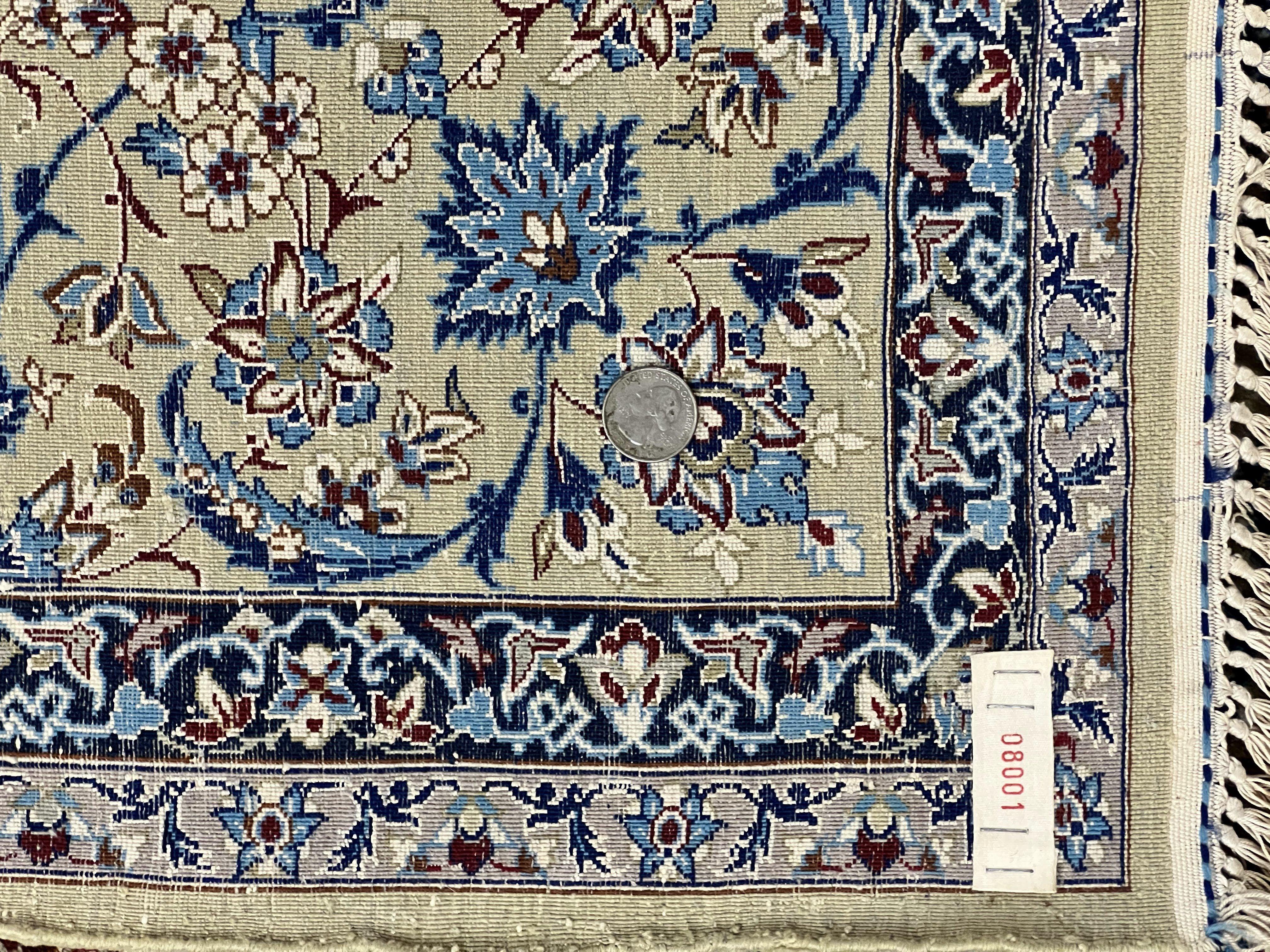 Persian Isfahan Rug 5x8, Kork Wool on Silk Foundation, 440 KPSI, Handmade Vintage Carpet, Floral Medallion Oriental Rug, Ivory & Blue, Very Fine - Jewel Rugs