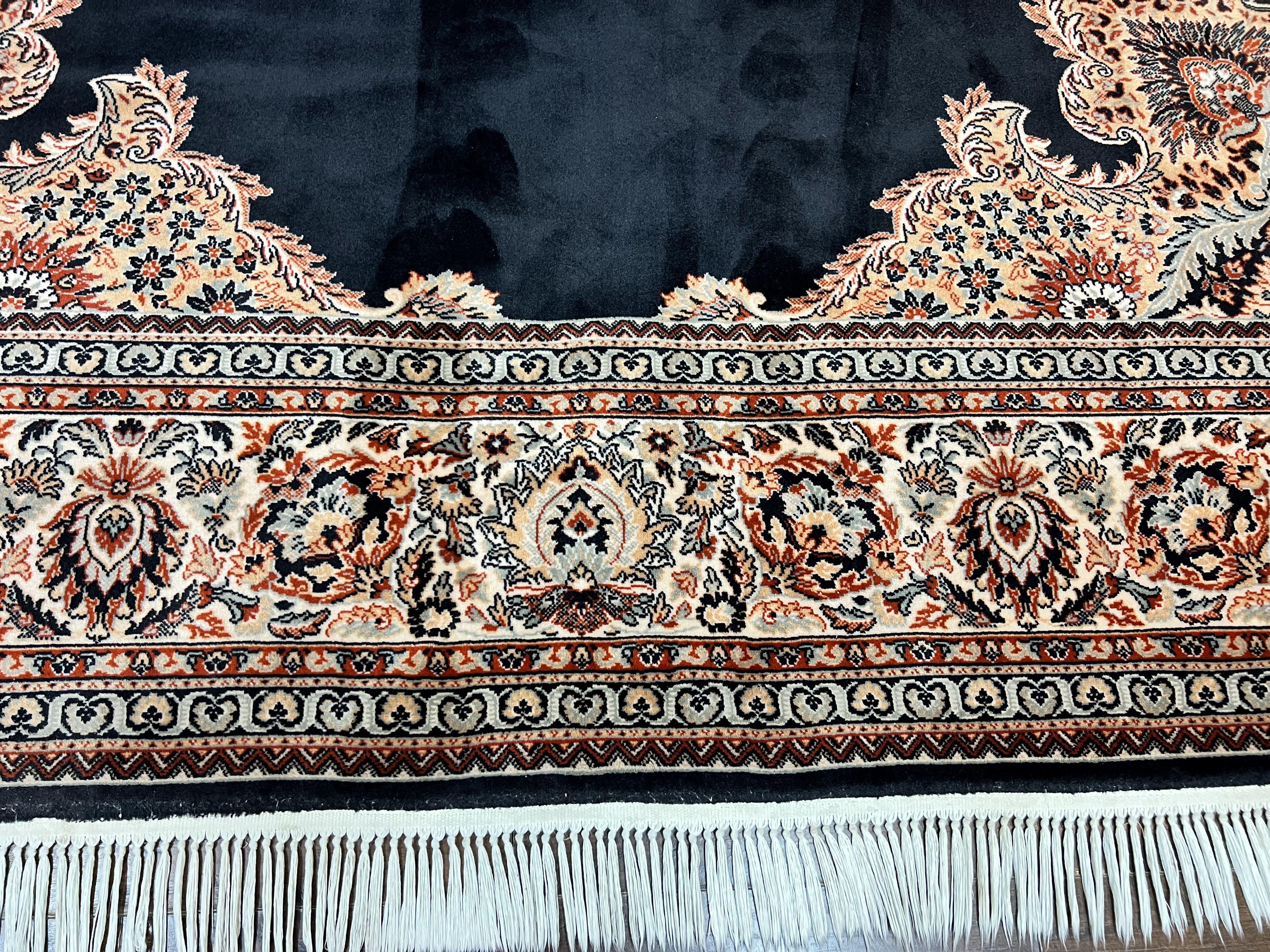 Karastan Rug 10x13, Karastan Ebony Kirman Rug, Room SIzed Wool Pile Vintage Karastan Carpet, Belgium Power Loomed Rug, Black Semi Open Field - Jewel Rugs