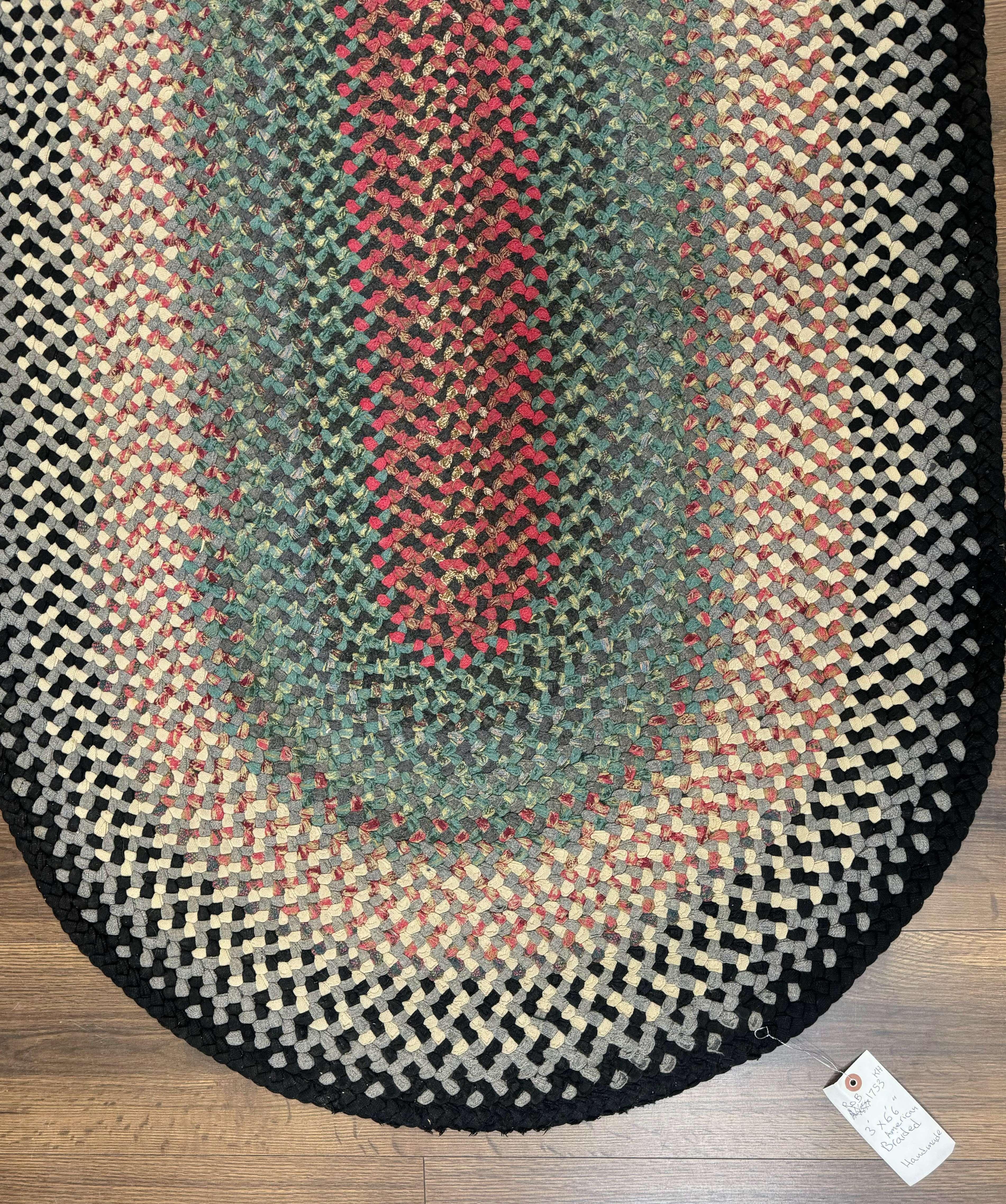 Oval Braided Rug 3 x 6.6, Multicolor, Vintage American Braided Carpet - Jewel Rugs