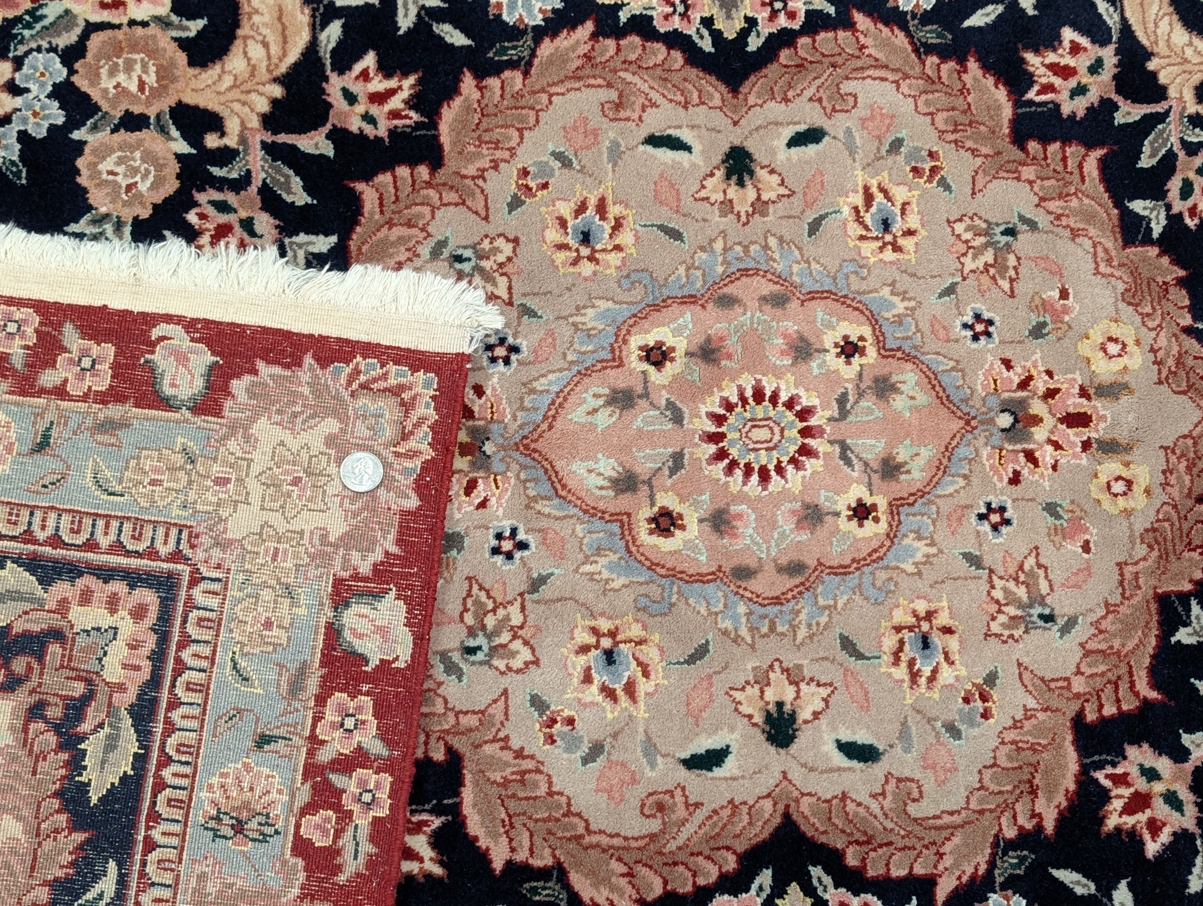 Pak Persian Rug 9x12 – Red and Navy, Wool and Silk, Medallion Oriental Carpet, 225 KPSI - Jewel Rugs