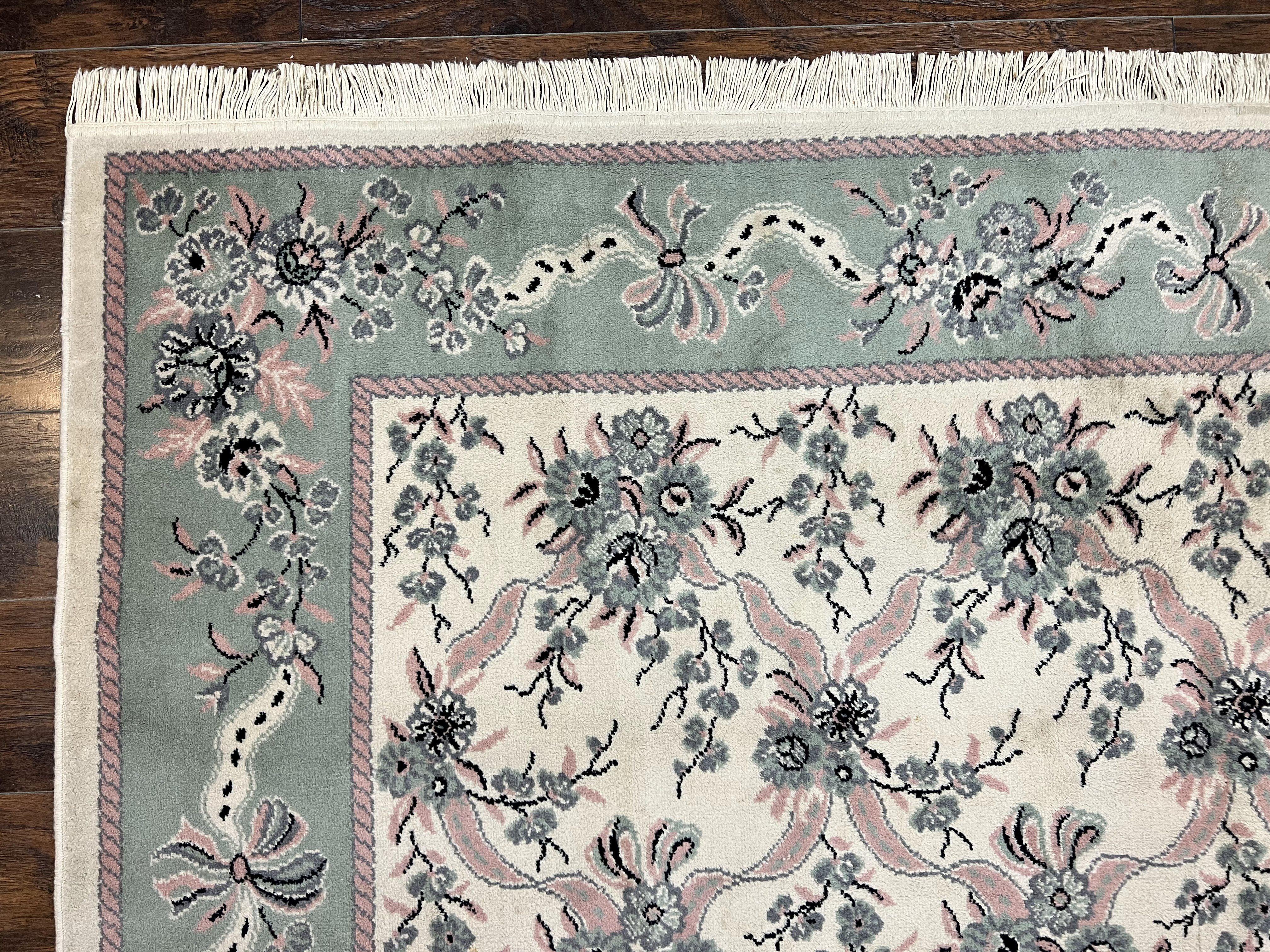 Belgium Power Loomed Rug 8x11, Ivory and Green, Wool Carpet, Floral - Jewel Rugs