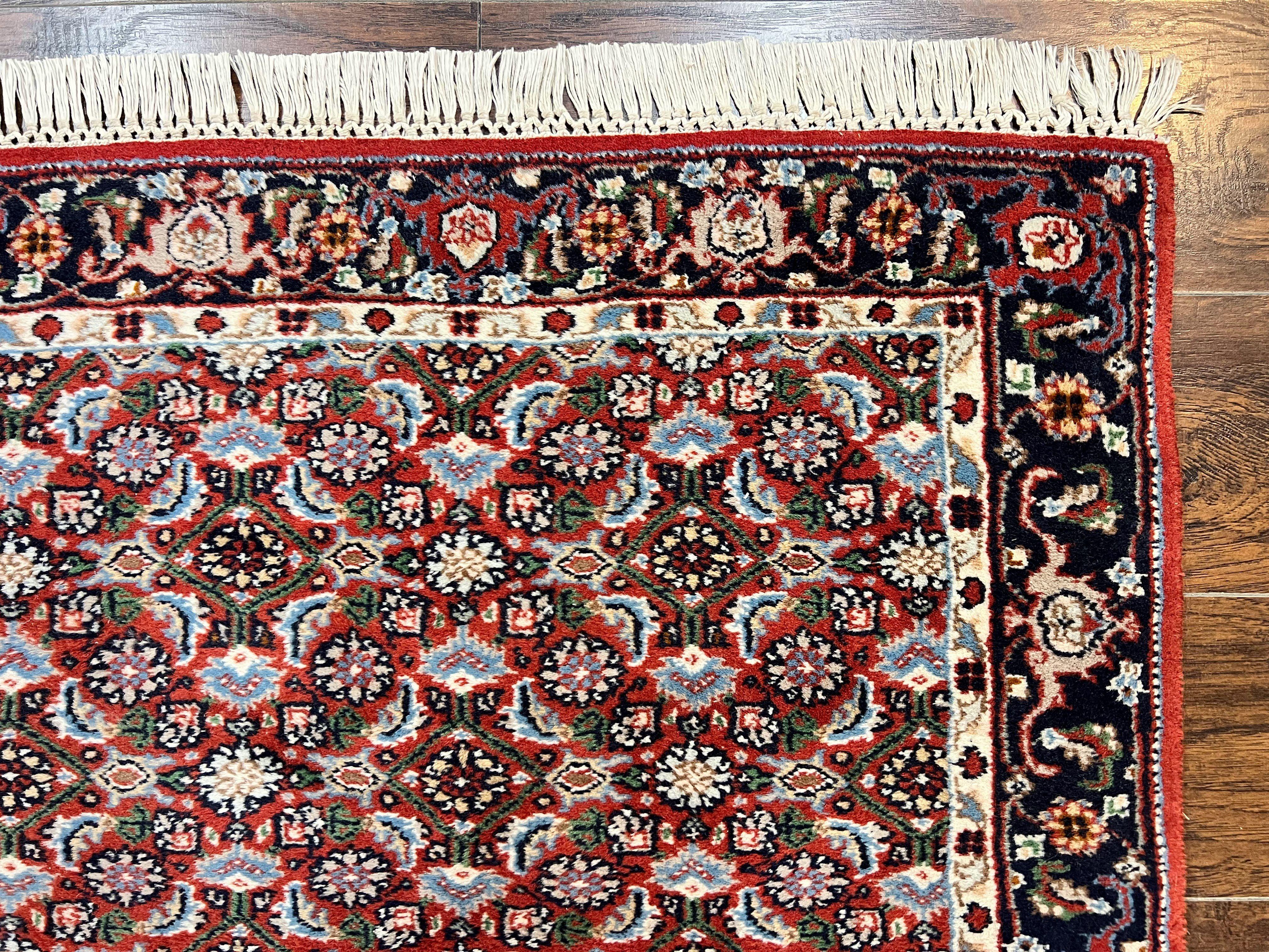 Indo Persian Rug 3x5, Red and Navy Blue, Wool Vintage Handmade Small Carpet 3 x 5 ft, Herati Pattern, Bidjar Rug - Jewel Rugs