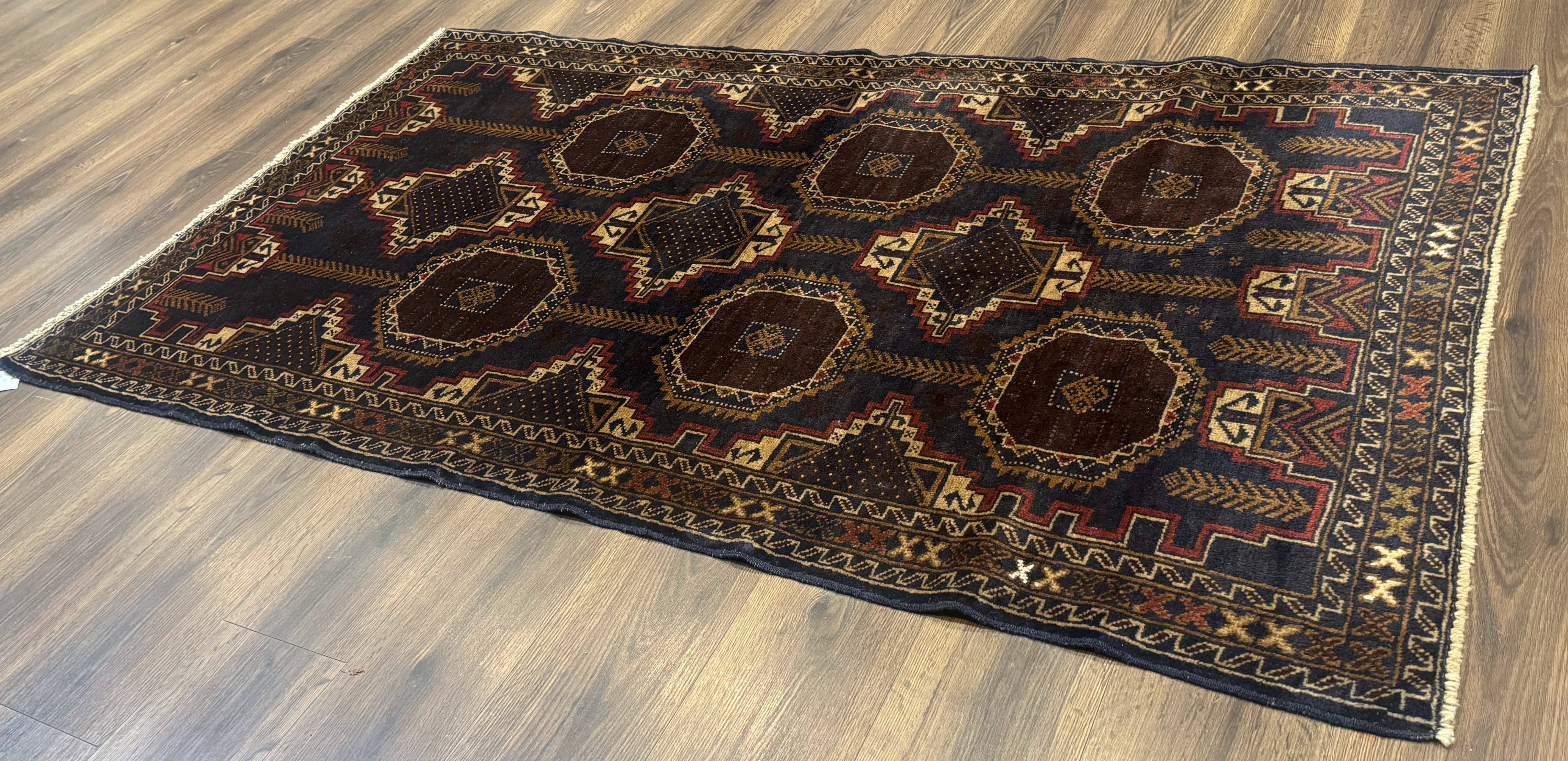 Navy Blue Afghan Balouch Rug 4x6, Handmade, New - Jewel Rugs