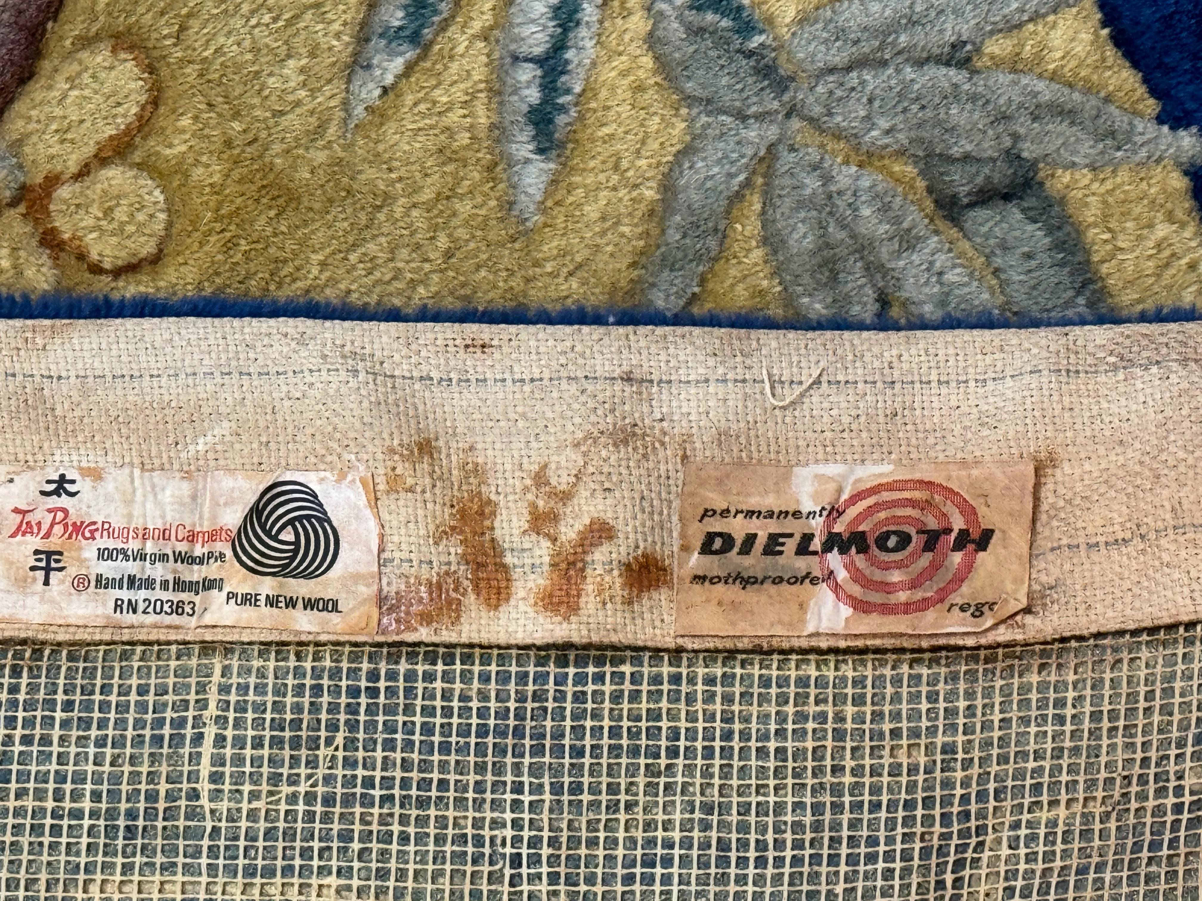 Chinese Peking Rug 9.6 x 13, Light Mustard & Blue, Wool Chinese Carpet, Hand Tufted, Vintage - Jewel Rugs