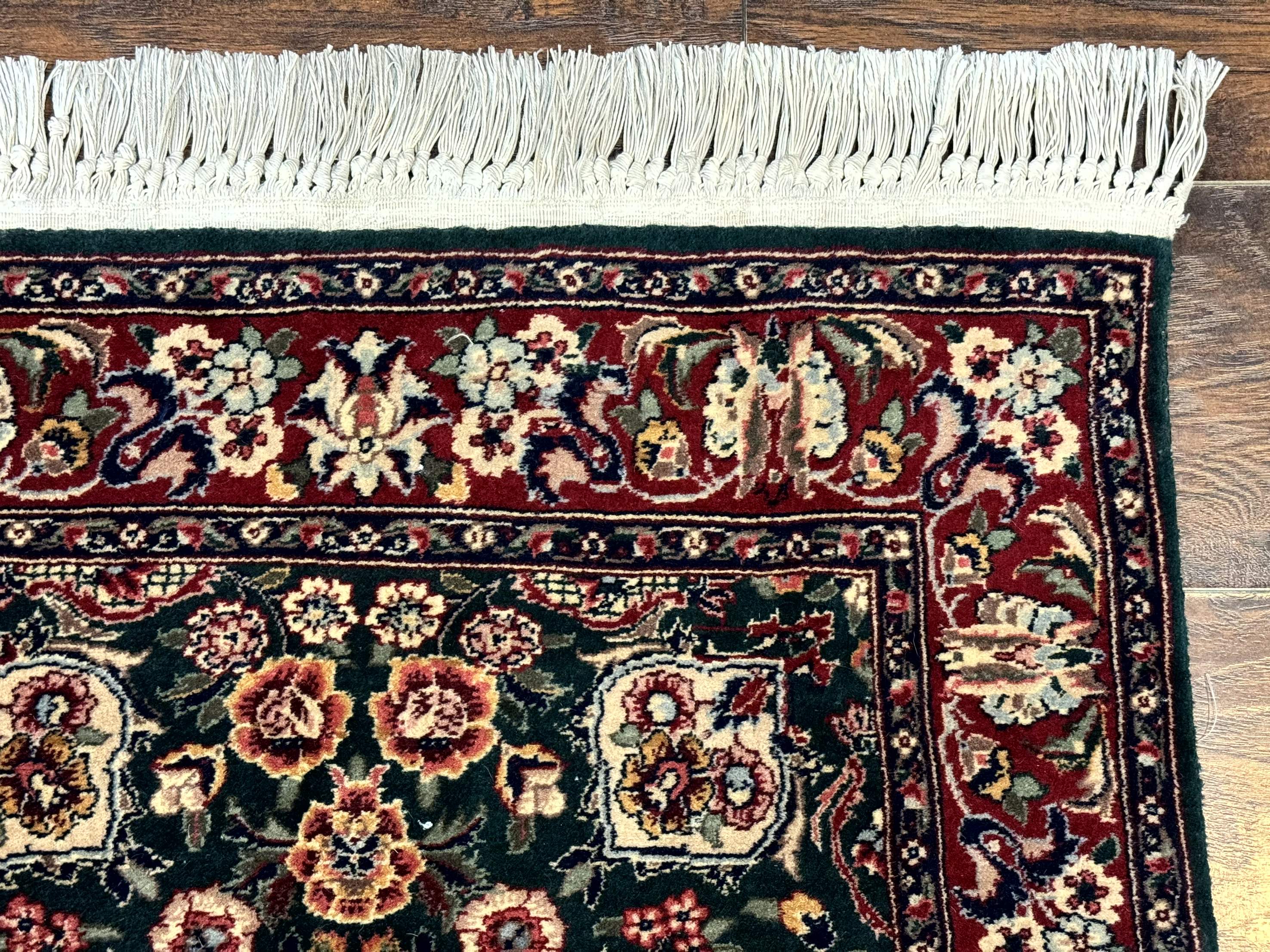 Pak Persian Runner Rug 3x12 – Dark Green and Wine Red, Hand-Knotted Wool, Vintage - Jewel Rugs