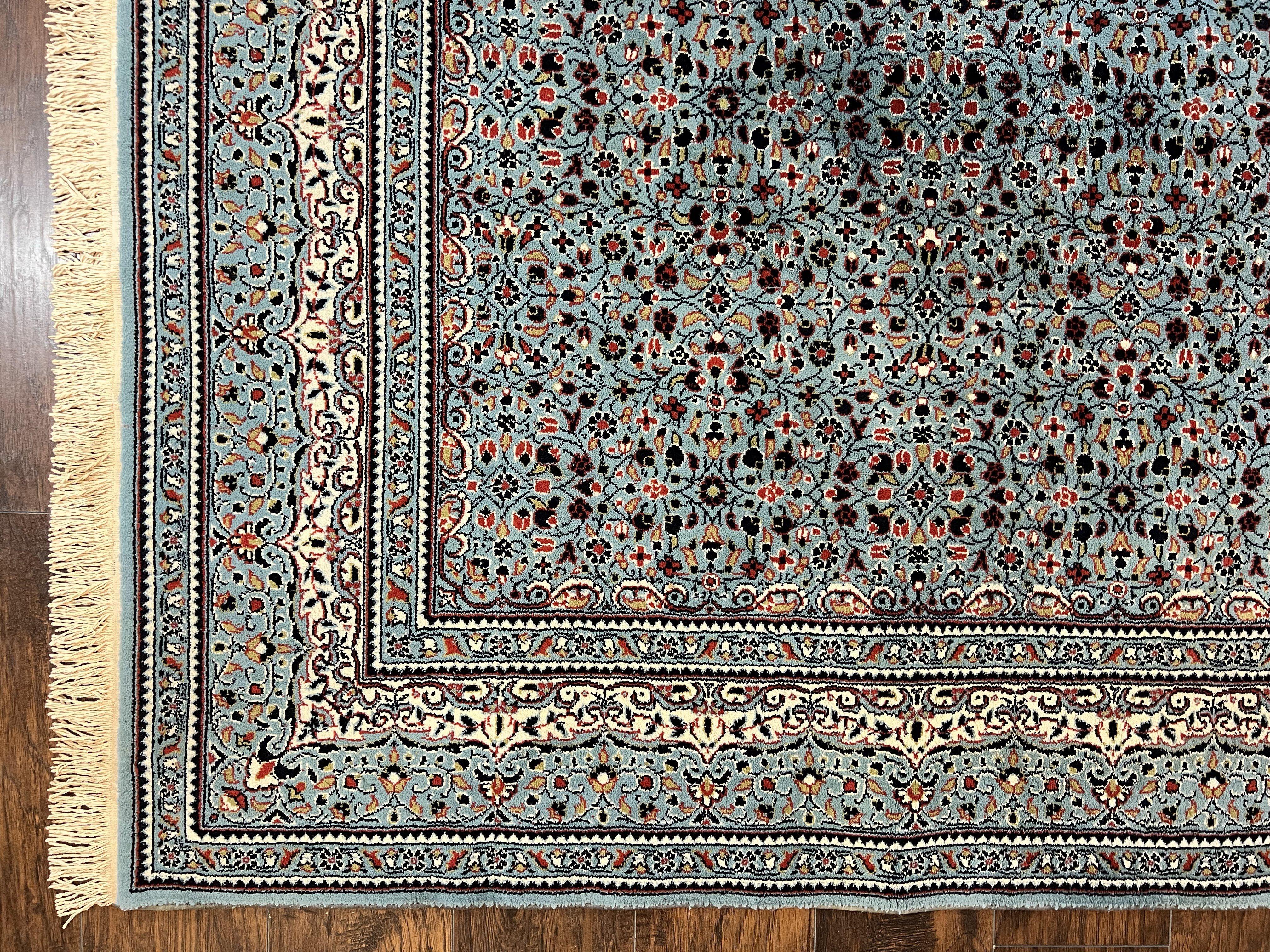 Belgium Power Loomed Rug 8x11, Turkish Hereke Design, Allover Pattern, Light Blue & Ivory, Room Sized Wool Vintage Oriental Carpet - Jewel Rugs