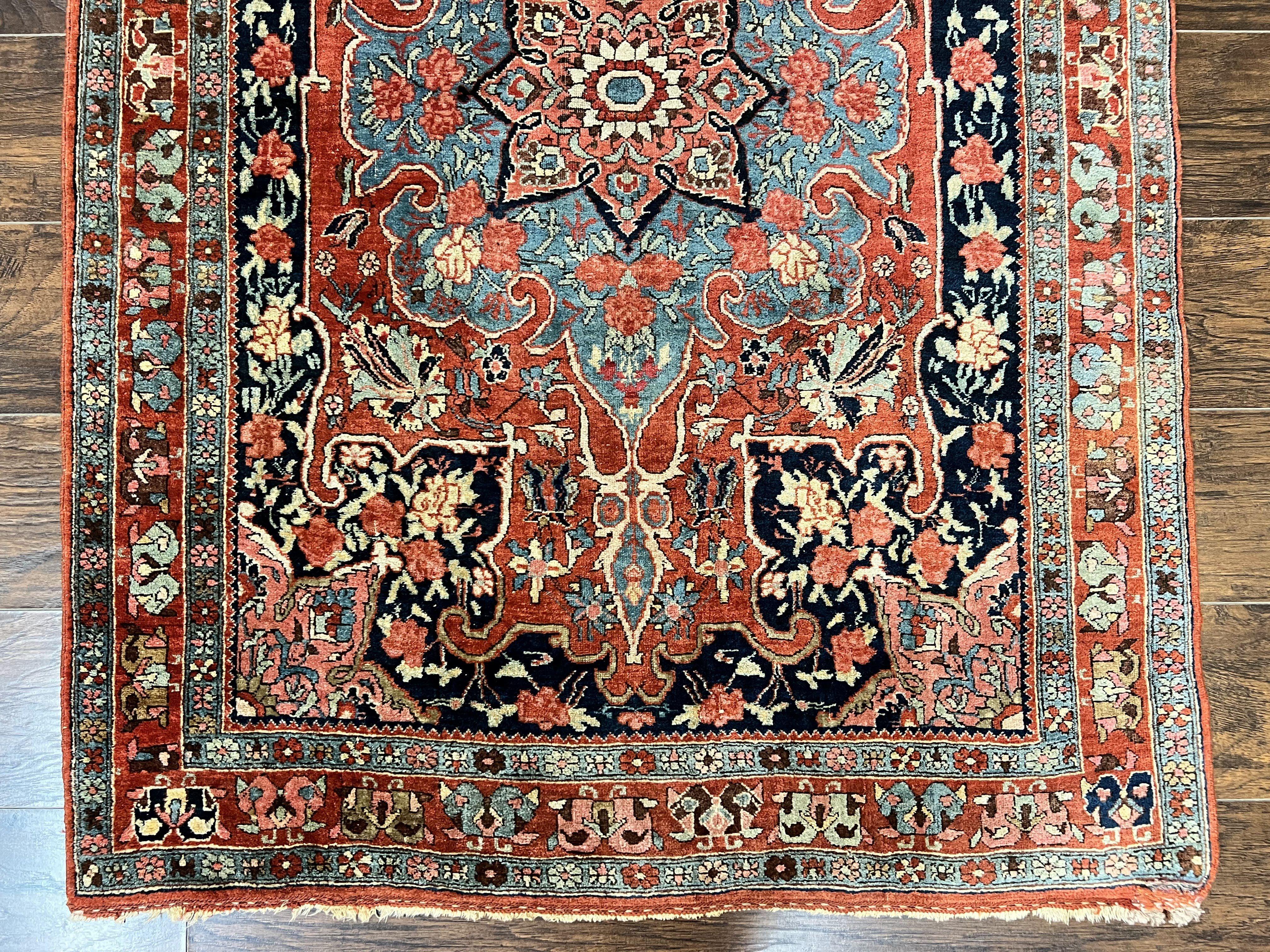 Antique Persian Bidjar Rug 4x5, Red and Blue, Hand Knotted Wool Carpet - Jewel Rugs