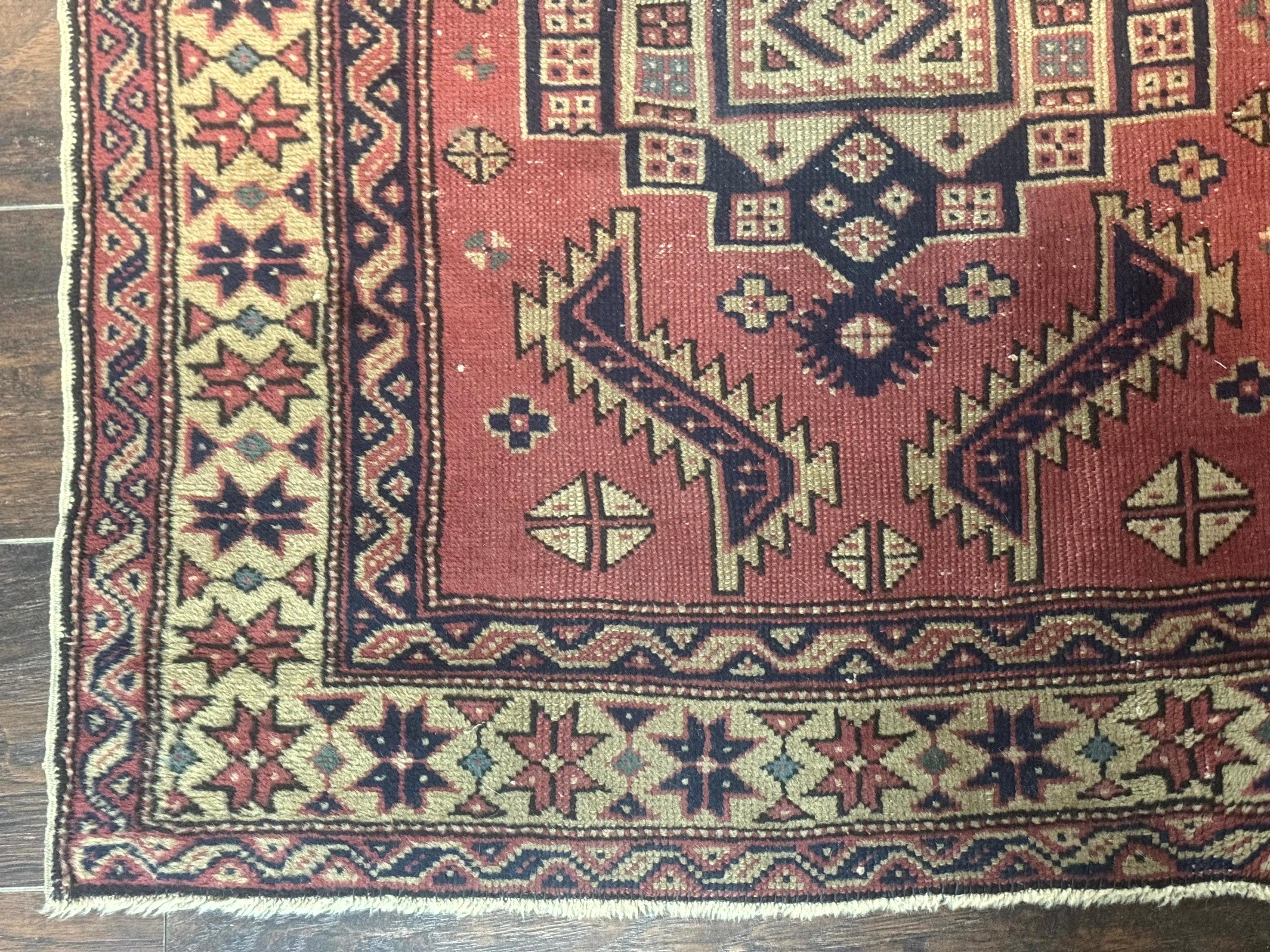 Antique Turkish Sparta Rug 3x6, Geometric Caucasian Kazak Pattern, Handmade - Jewel Rugs