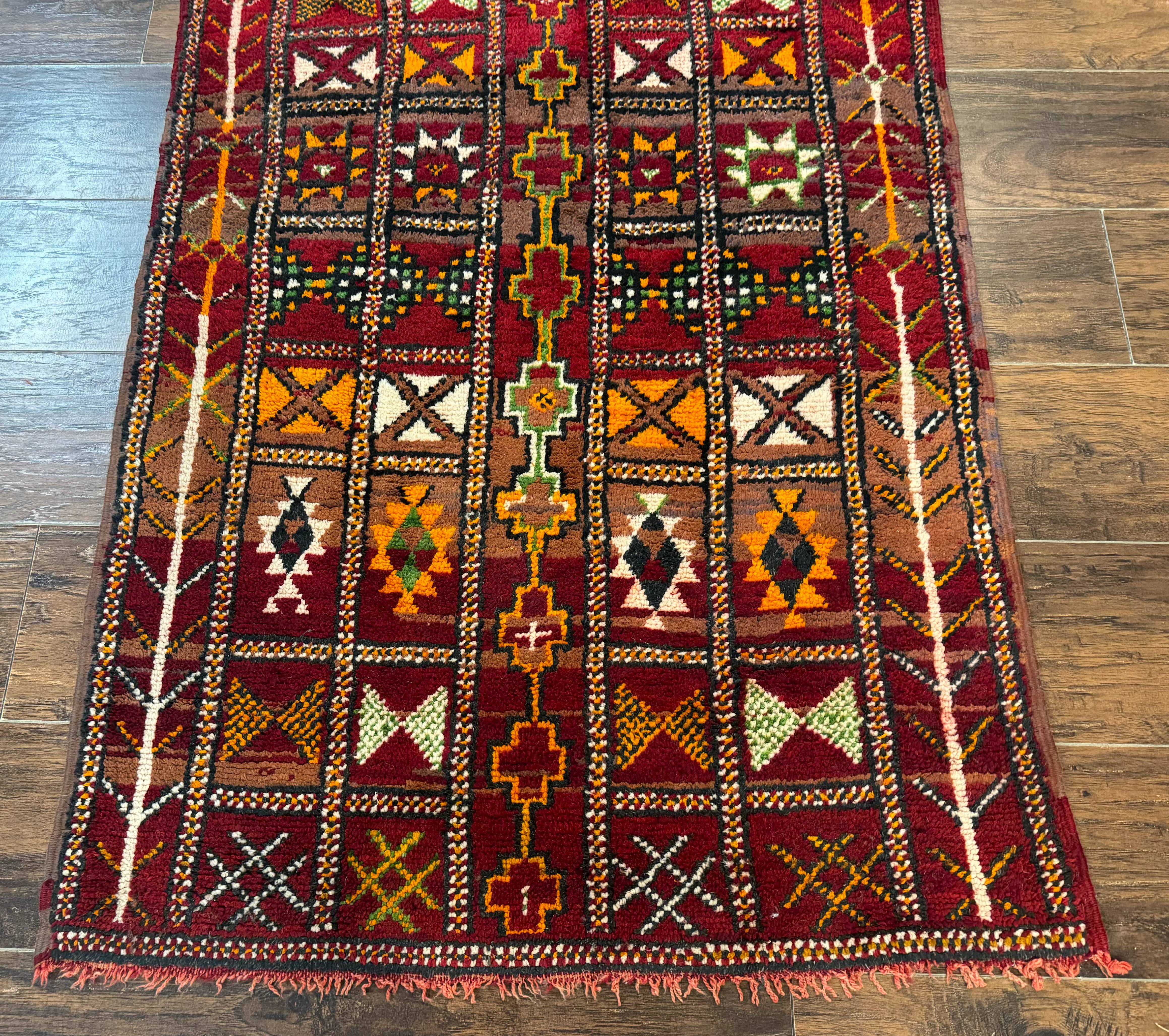 Moroccan Berber Tribal Rug 3x5, Geometric Area Rug, Red Orange Brown - Jewel Rugs