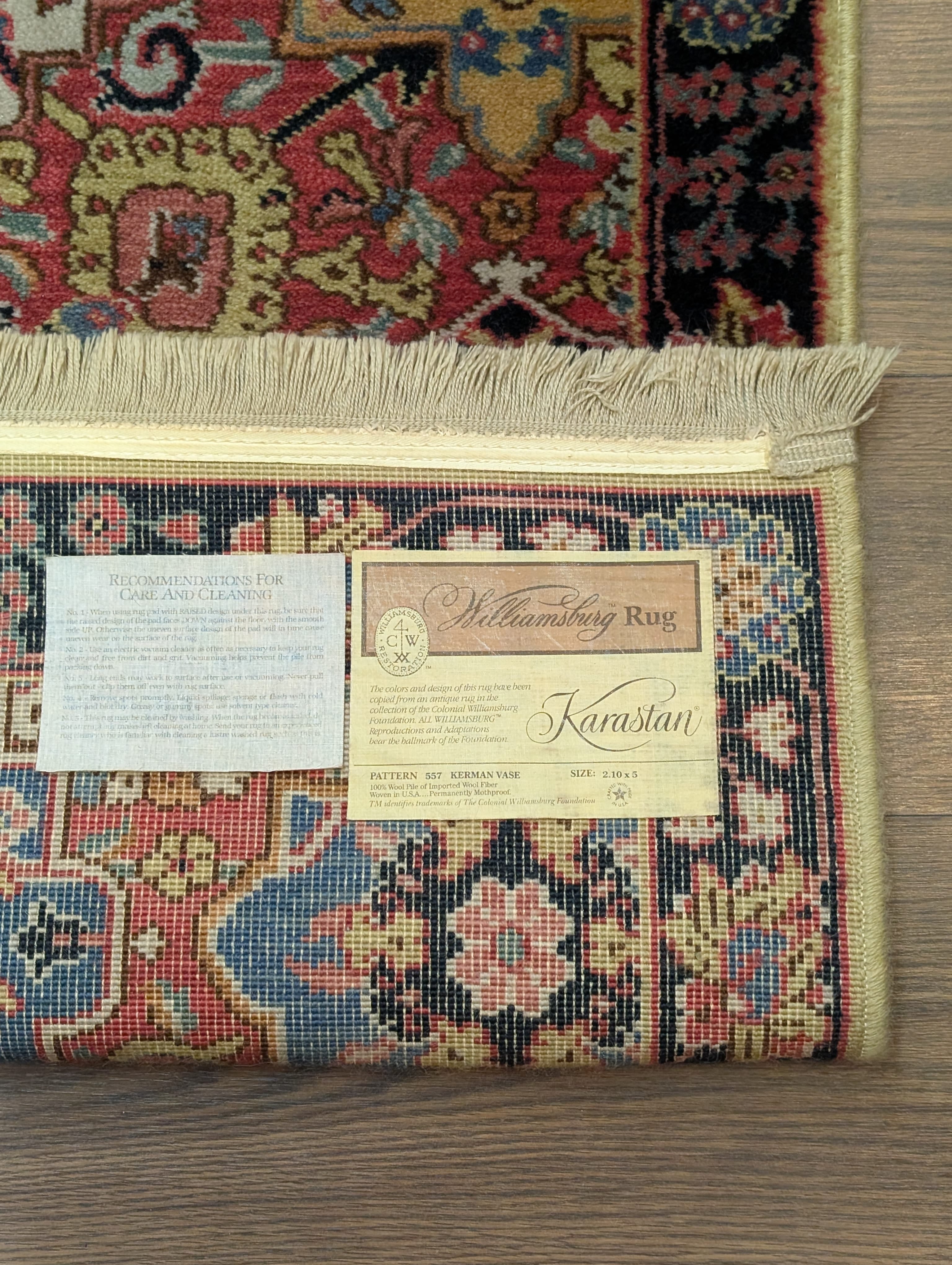 Karastan Rug 3x5, Williamsburg Kirman Vase #557, Vintage Discontinued Wool Carpet - Jewel Rugs