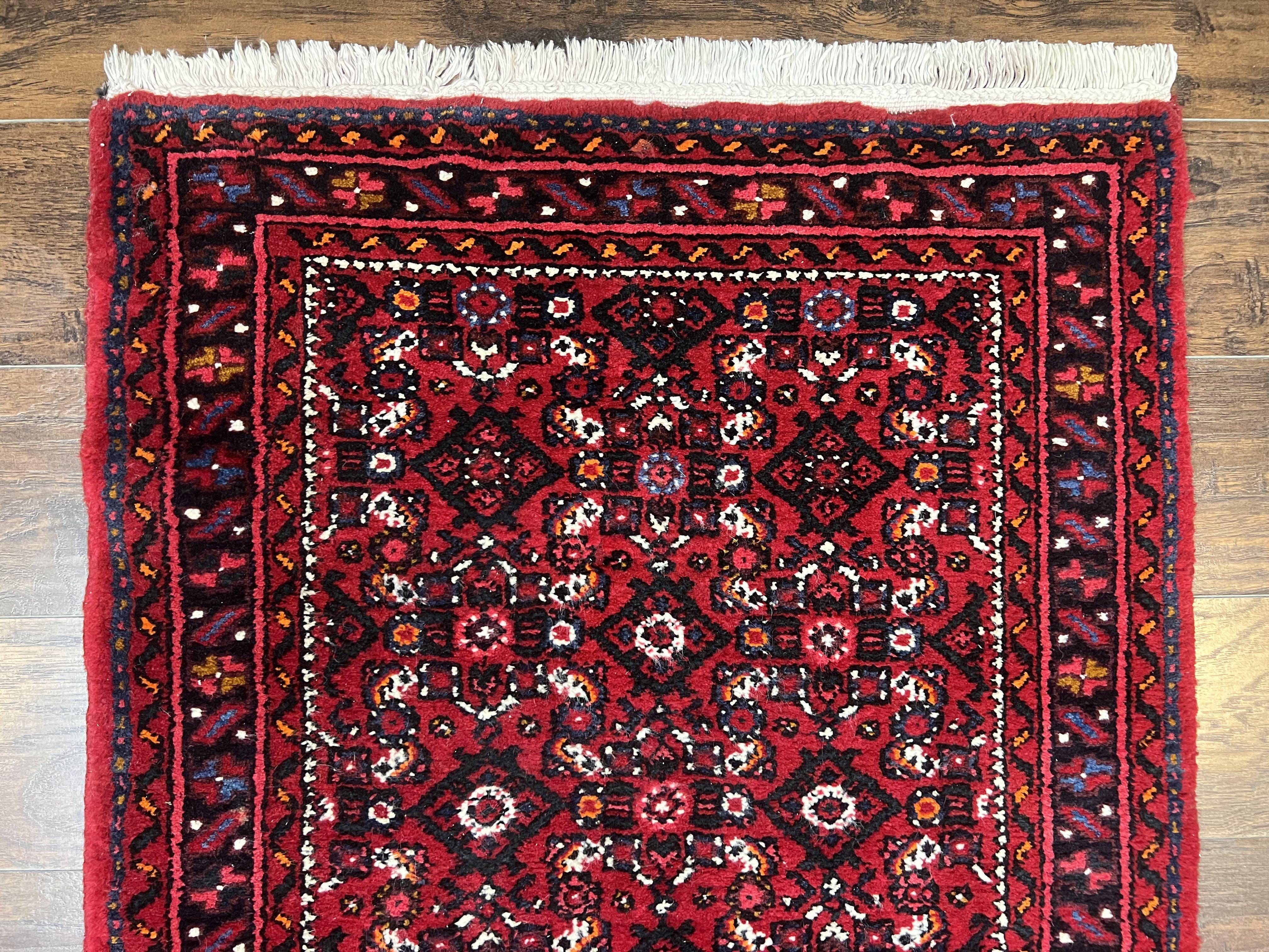 Persian Runner Rug 3 x 16, Wool Handmade Long Antique Hamadan Oriental Rug for Hallway, Red Tribal Rug, Allover Pattern, 3x16 Runner Rug - Jewel Rugs