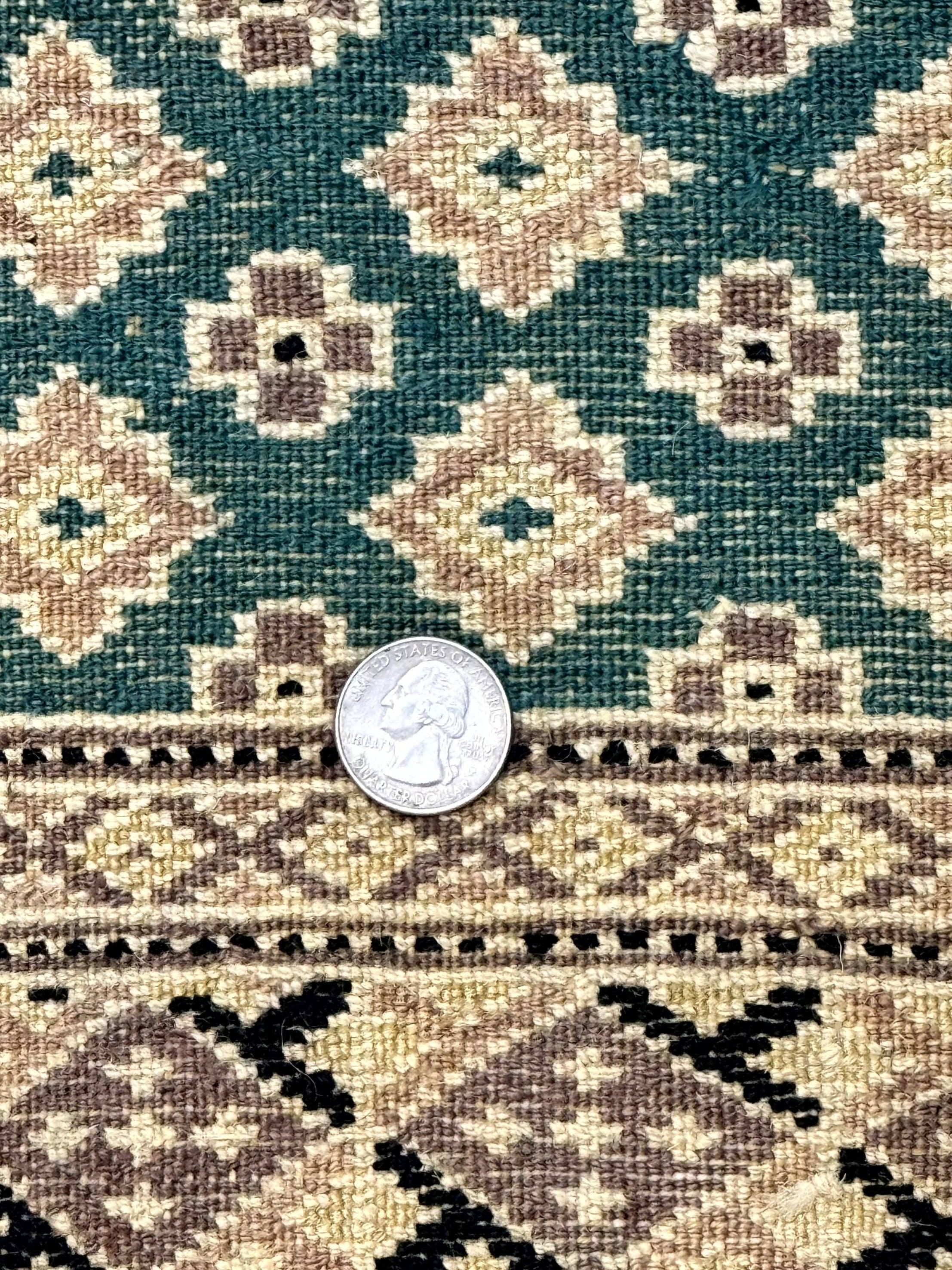 Long Pakistani Runner Rug 2.8 x 20, Hand Knotted Vintage Wool Hallway Rug, Turkoman Rug, Teal and Tan, Handmade Vintage Wool Runner - Jewel Rugs