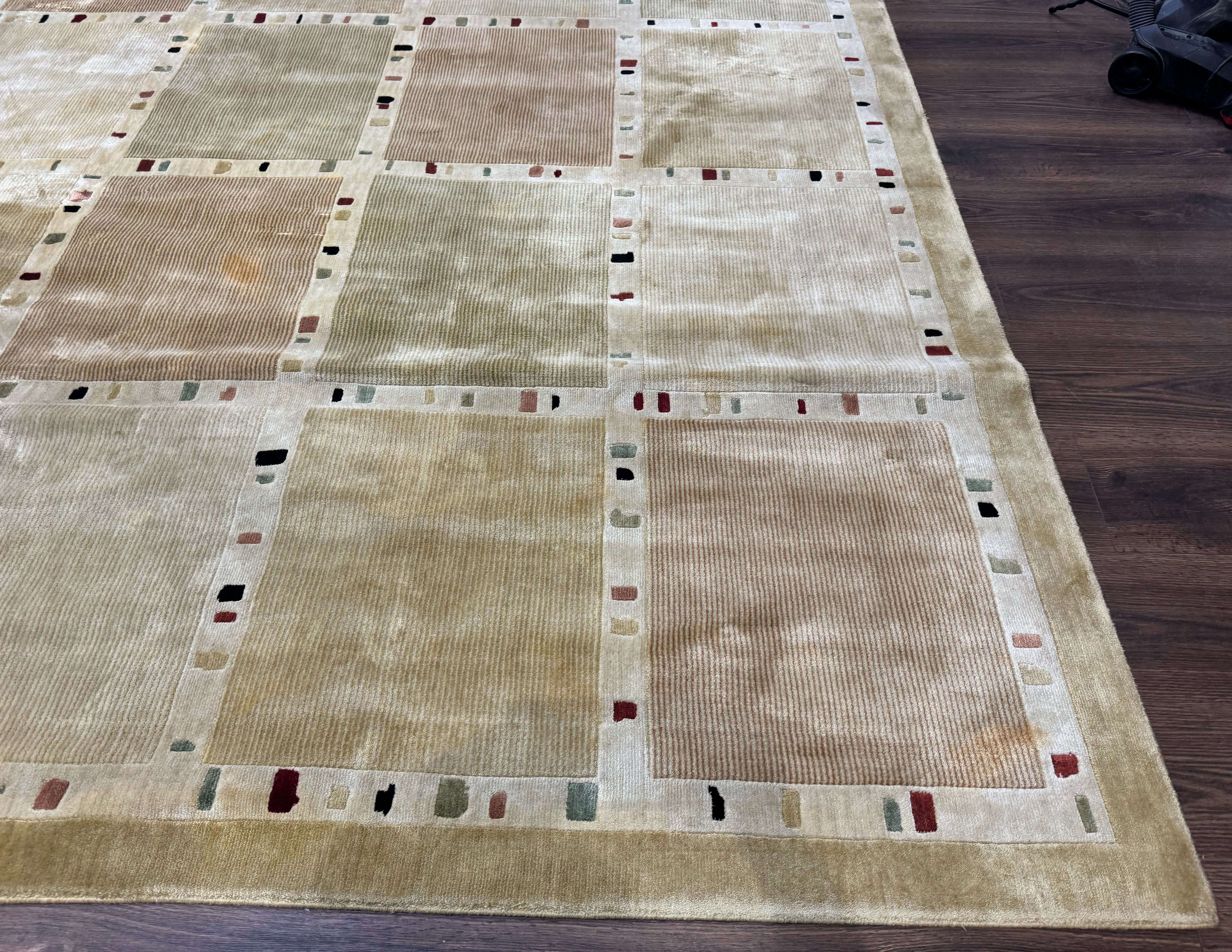 Large Wool Rug 10x13, Panel Design, Modern Contemporary Carpet - Jewel Rugs