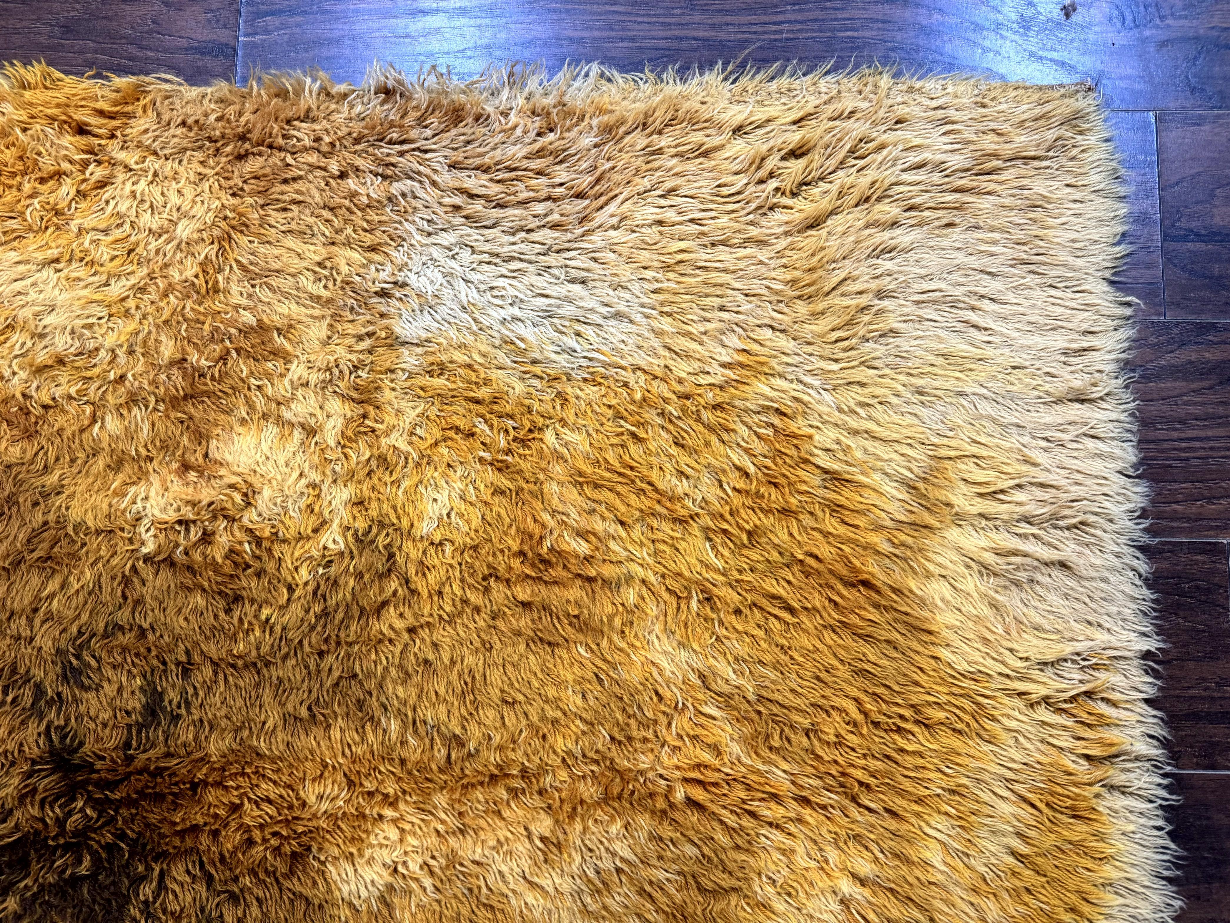 Rya Shag Rug 4.6 x 6, Shades of Yellow, Mid Century Vintage Carpet - Jewel Rugs