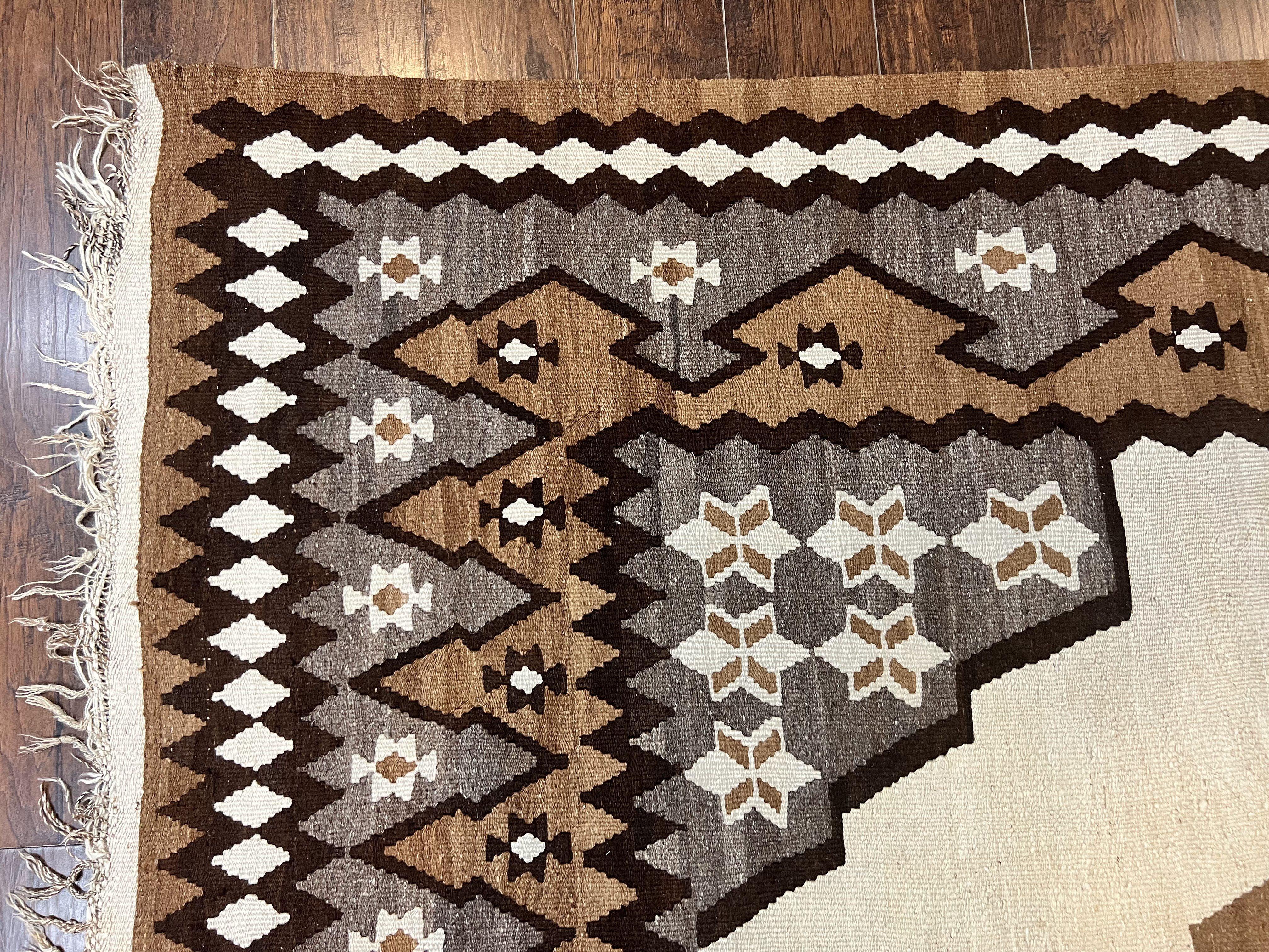 Antique Persian Fars Kilim Rug 8x11, Wool, Boho Tribal Persian Shiraz Flatweave Carpet, Semi Open Field, Geometric, Handmade, Vintage Semi Antique - Jewel Rugs