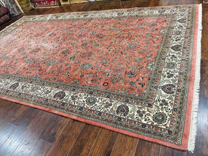 Large Indo Persian Sarouk Rug 9x16, Palace Sized Wool Floral Oriental Carpet, Handmade Vintage Rug