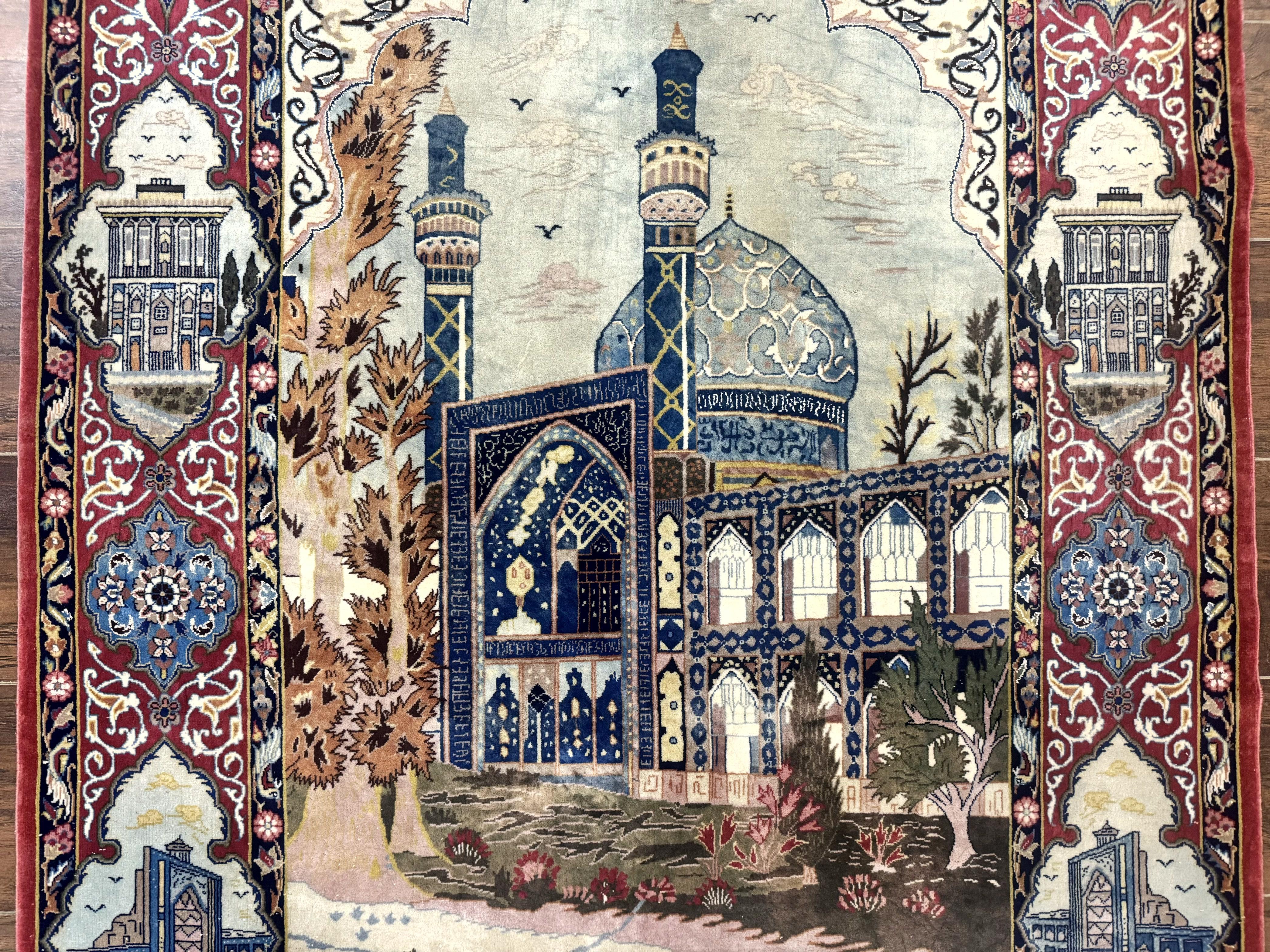 Persian Isfahan Pictorial Rug 3.6 x 5.7, Very Fine 400 KPSI, Historical Buildings, Signed By Masterweaver, Handmade - Jewel Rugs