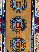 Vintage Chinese Art Deco Rug 3x6, Orange Dark Blue Maroon Chinese Peking Carpet, Asian Oriental Wool Rug, Bold Colors, Bedroom Rug, Hallway