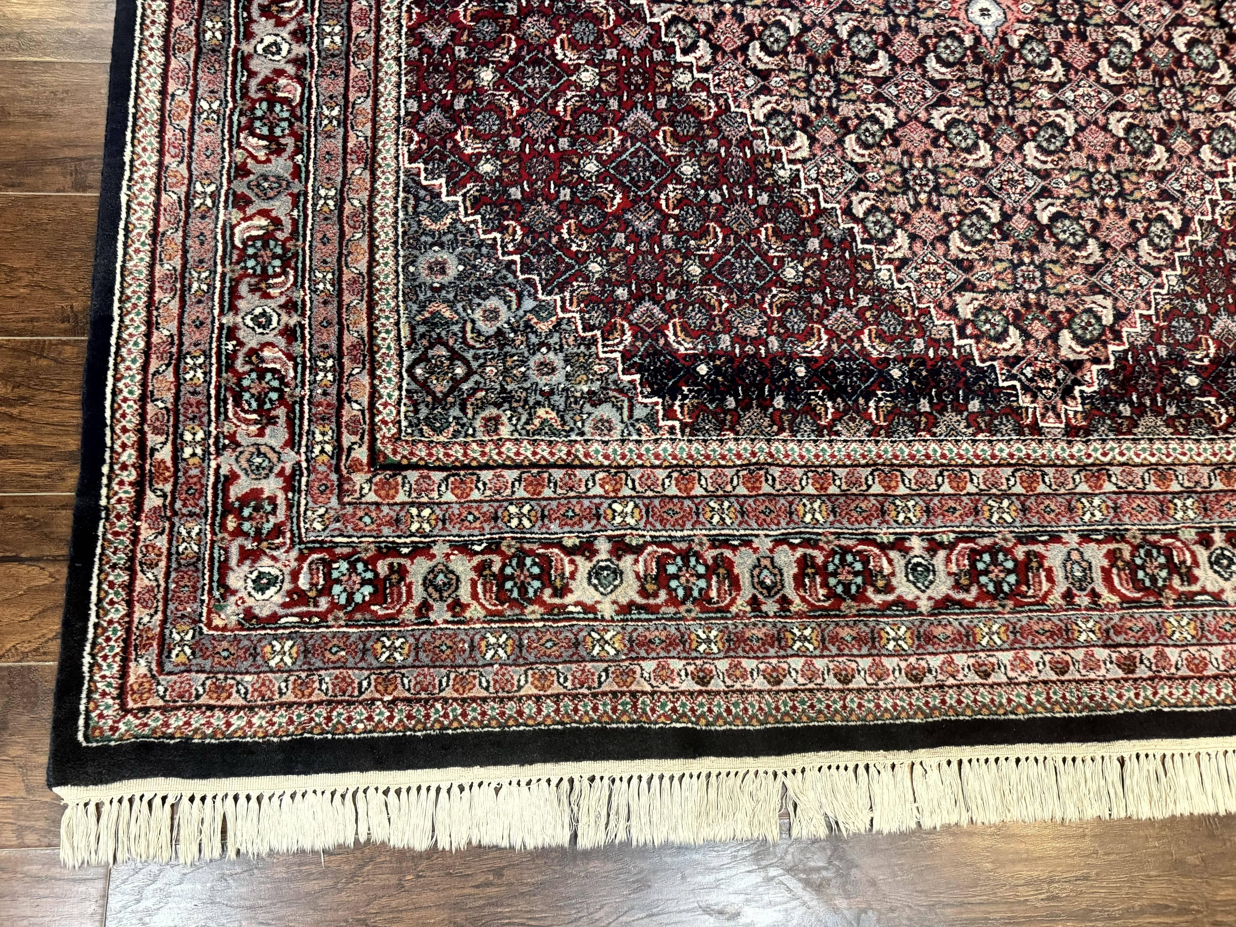 Indo Persian Bidjar Rug 8x11, Herati Mahi Pattern, Red Navy Blue, Handmade Vintage Wool Carpet - Jewel Rugs