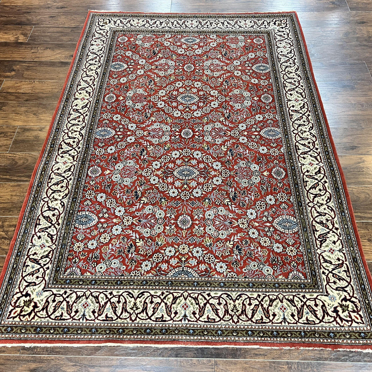 Red Persian Qum Rug 5 x 7.6, Hand Knotted Vintage Wool Fine Carpet 270 ...