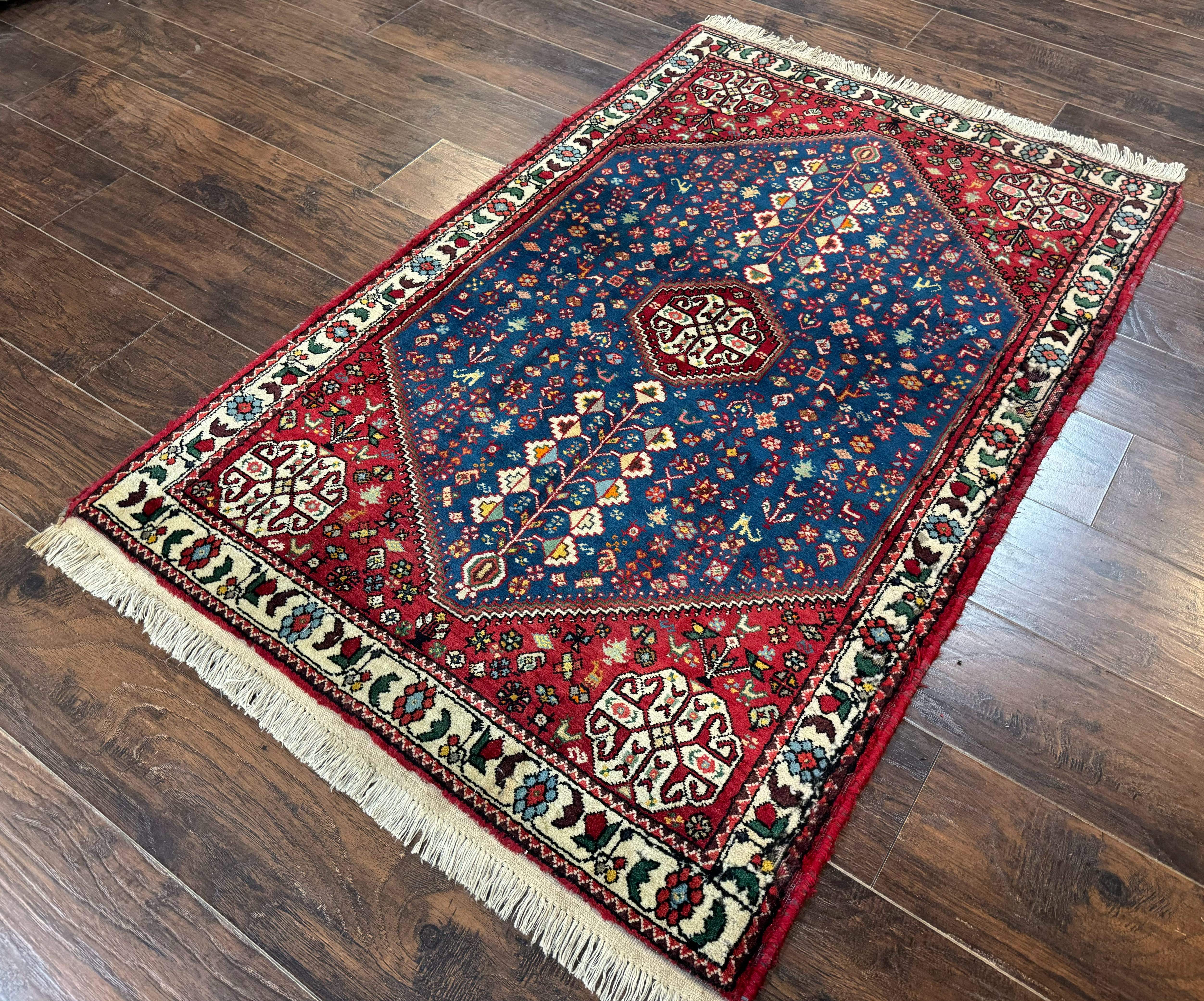 Persian Shiraz Tribal Rug 3x5 – Blue and Red, Wool, Animal Pictorials - Jewel Rugs