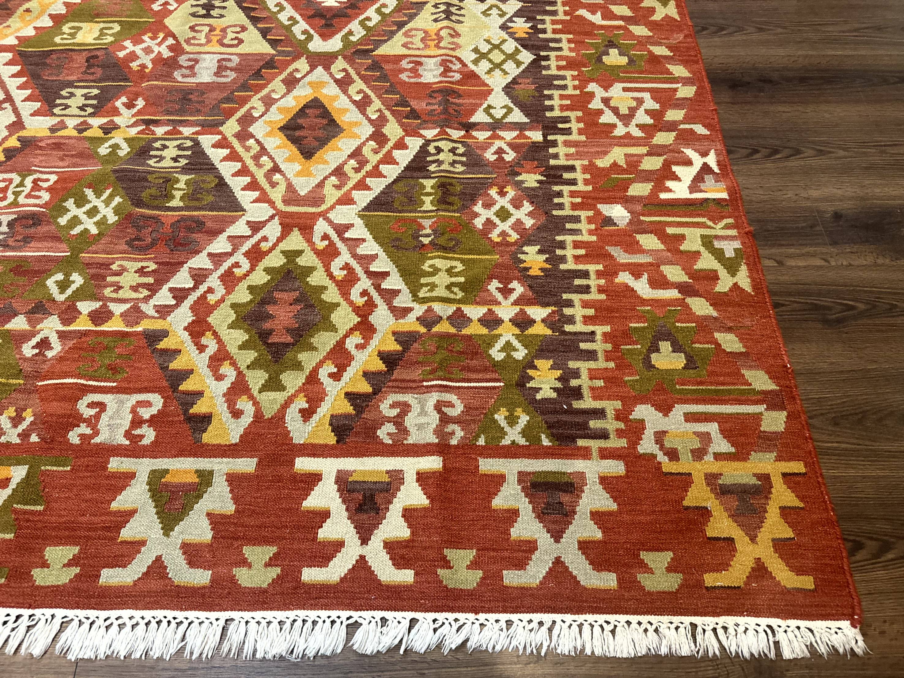 Turkish Kilim Rug 8x10, Geometric Design, Large Kilim Carpet - Jewel Rugs