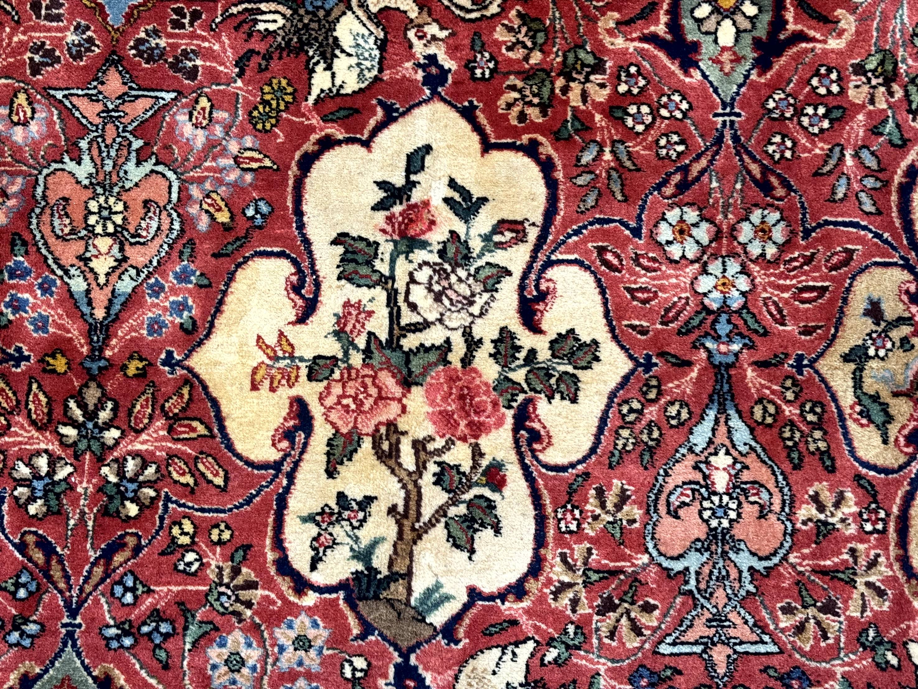 Antique Tabriz Persian Rug 7x10, Red Cream Tan, Unique Design, Fine 270 KPSI, Birds, Floral - Jewel Rugs