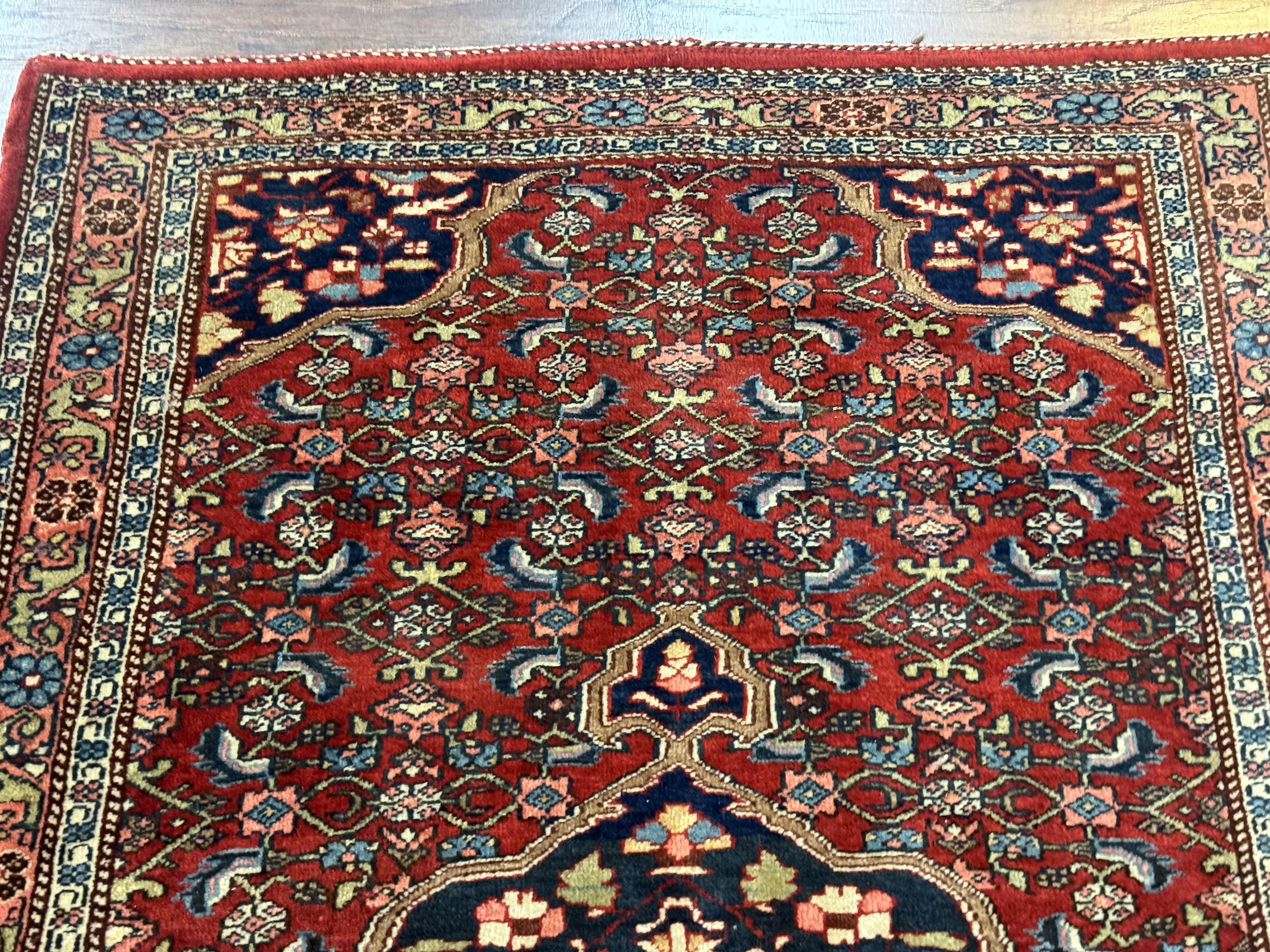Persian Bidjar Rug 2.7 x 4, Red and Navy Blue, Small Persian Area Rug, Semi Antique - Jewel Rugs