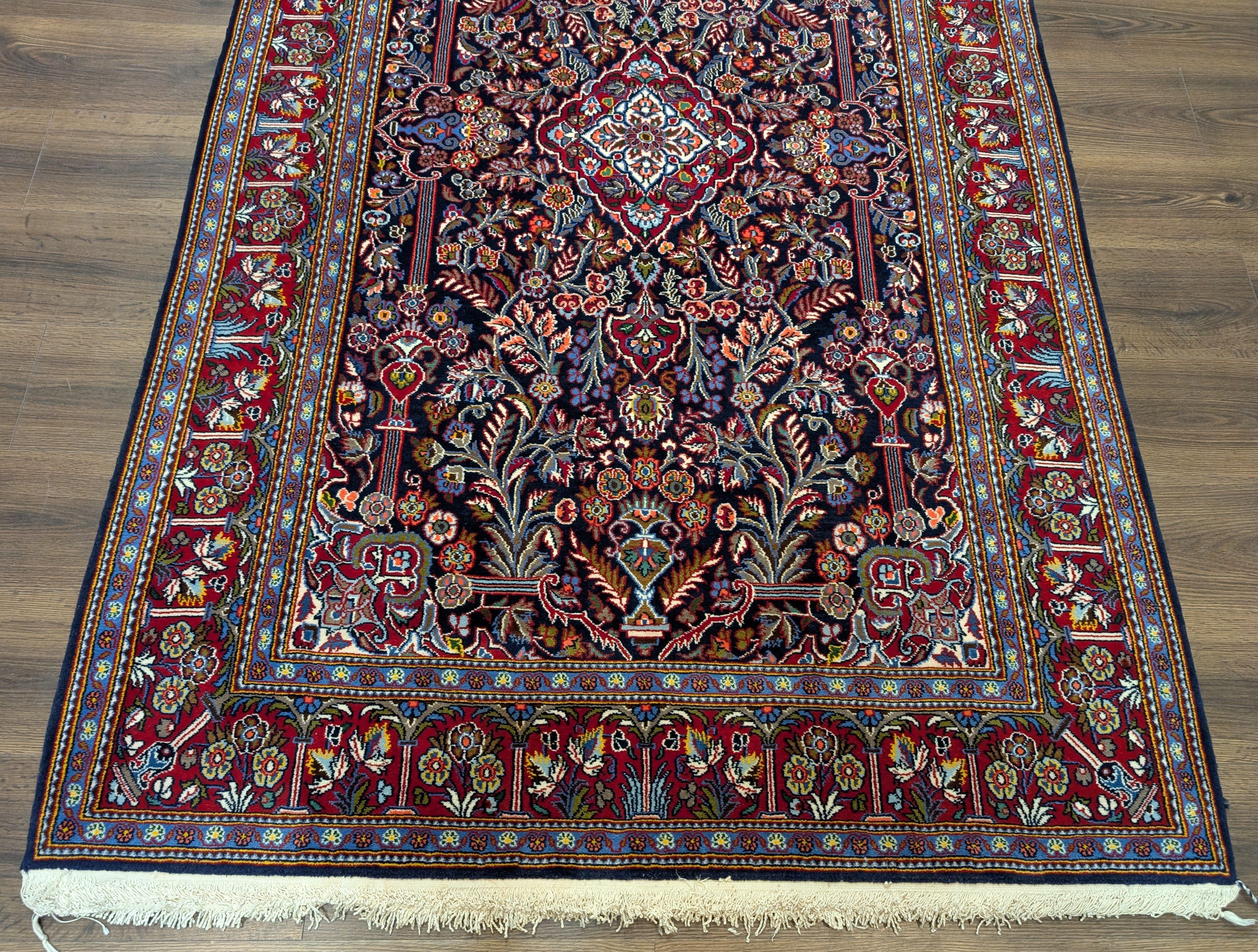 Persian Kashan Rug 5x7, Midnight Blue, Kork Wool, Fine 210 KPSI - Jewel Rugs