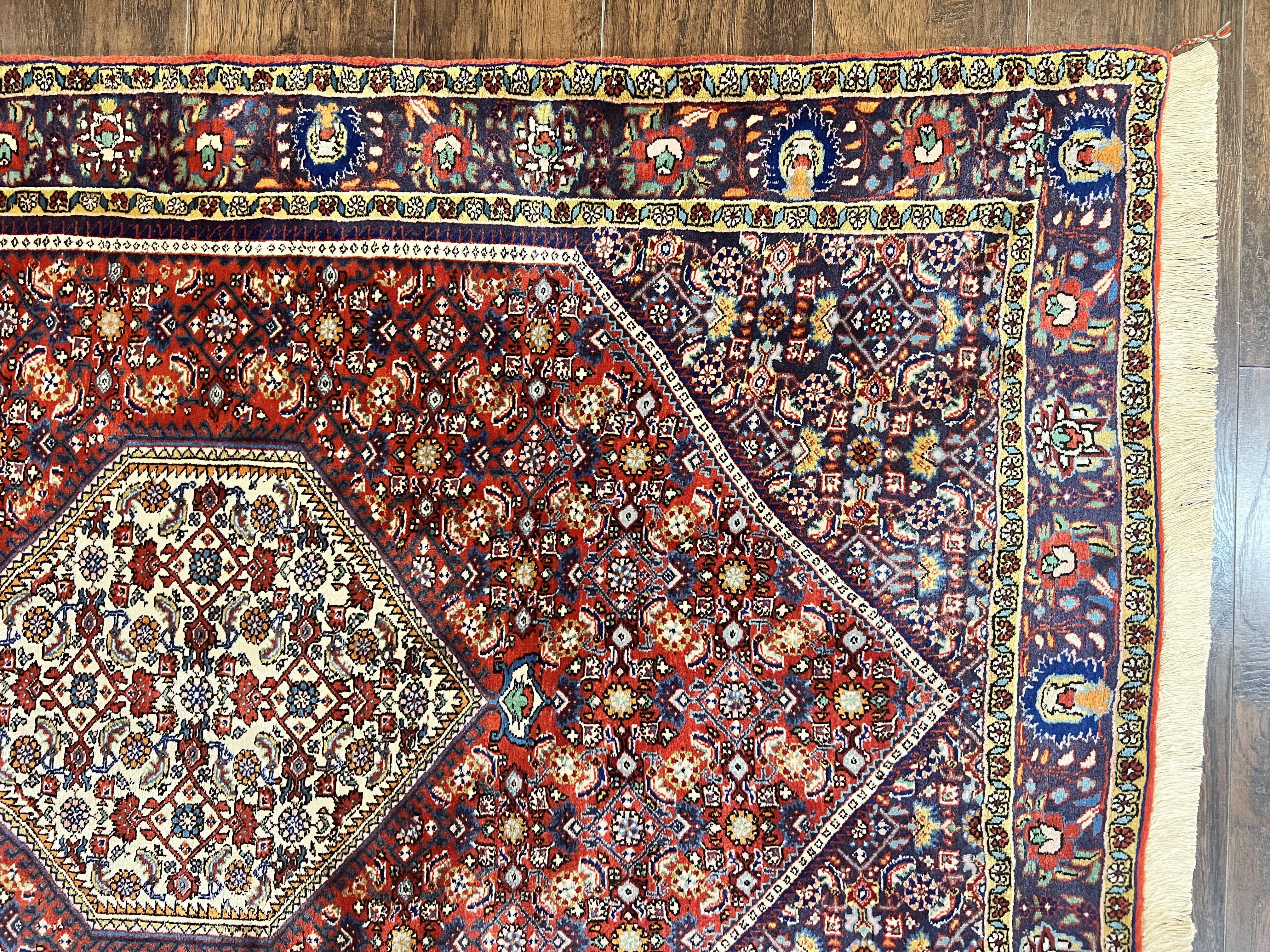 Persian Bidjar Rug 4x6, Handmade Oriental Carpet, Fine Weave, Herati Mahi Pattern, Vintage, Red, 300 KPSI - Jewel Rugs