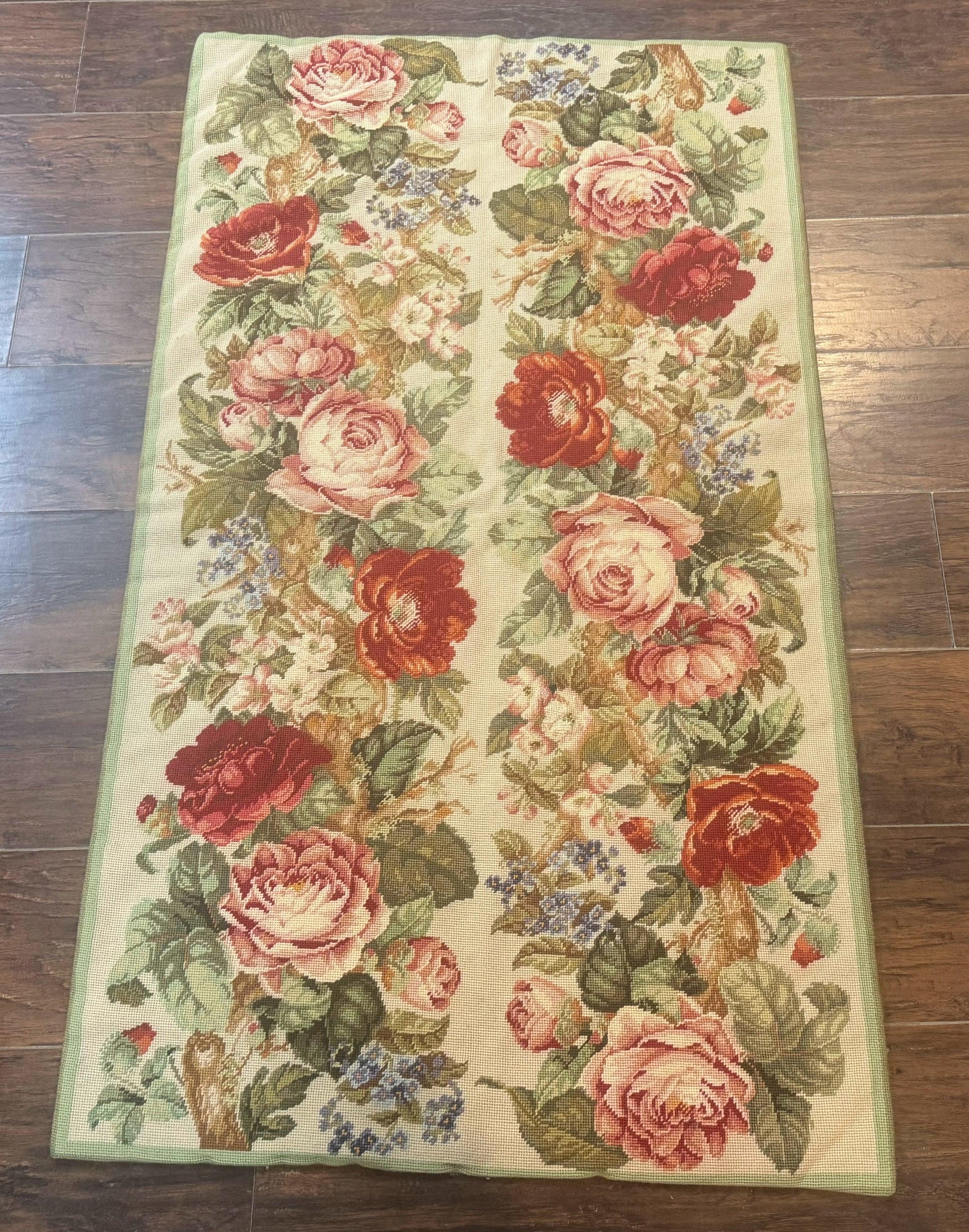 Small Needlepoint Rug 2.8 x 4.7, Floral, Vintage - Jewel Rugs
