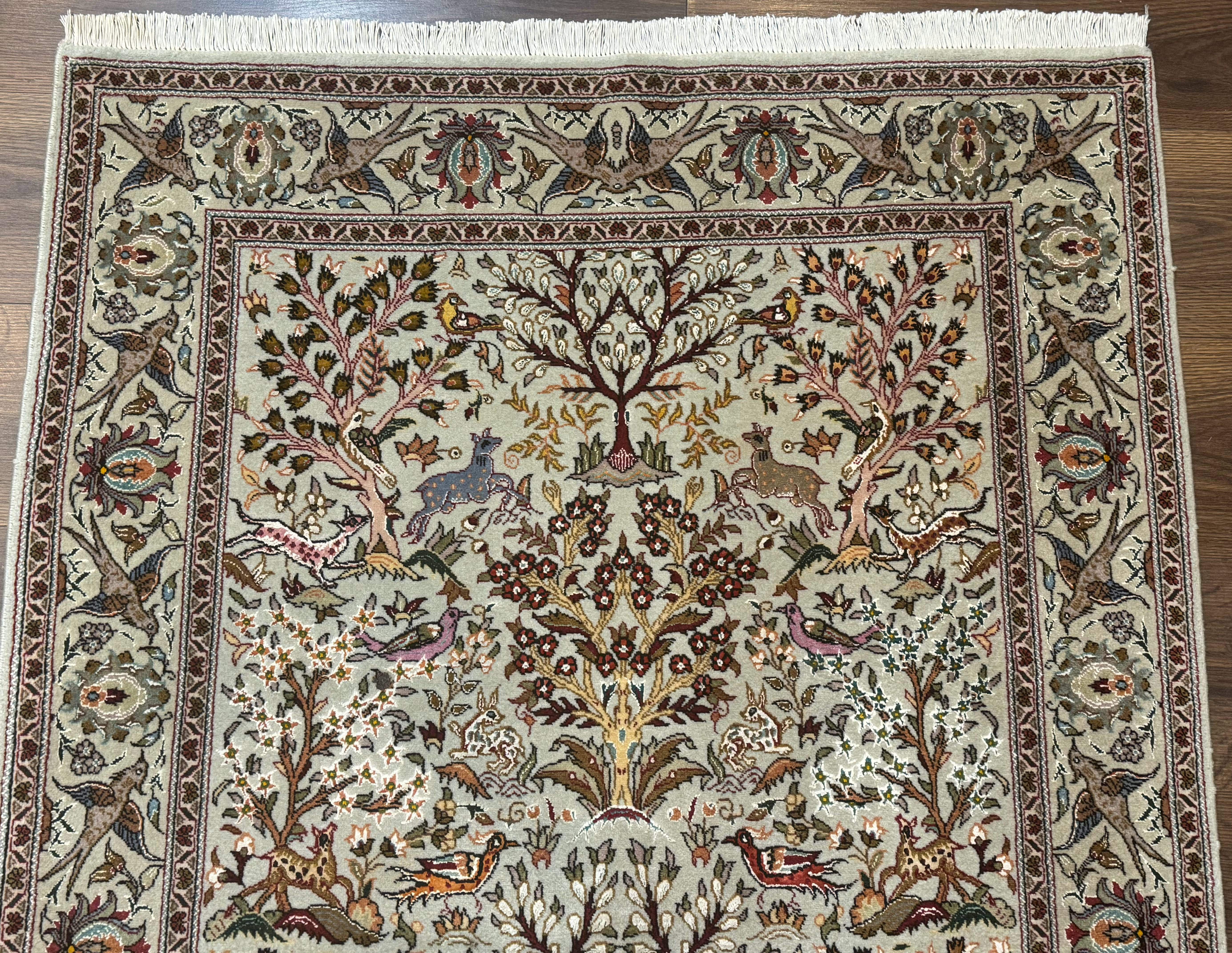 Wonderful Persian Tabriz Rug 3x5, Tree of Life, Animal Pictorials, Birds, Wool & Silk Highlights, Fine 330 KPSI - Jewel Rugs