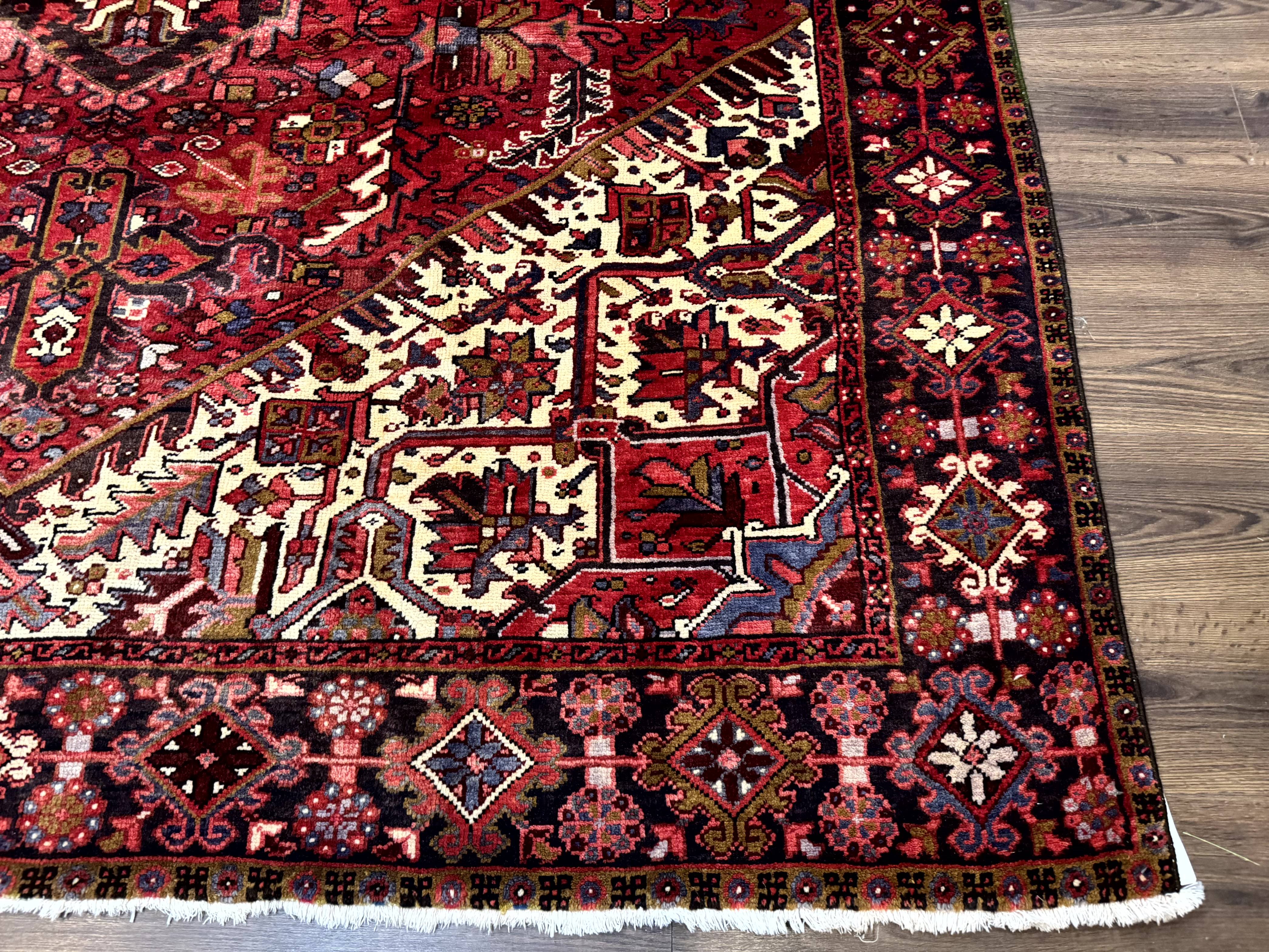 Persian Heriz Rug 8x11, Geometric Design, Red & Cream - Jewel Rugs