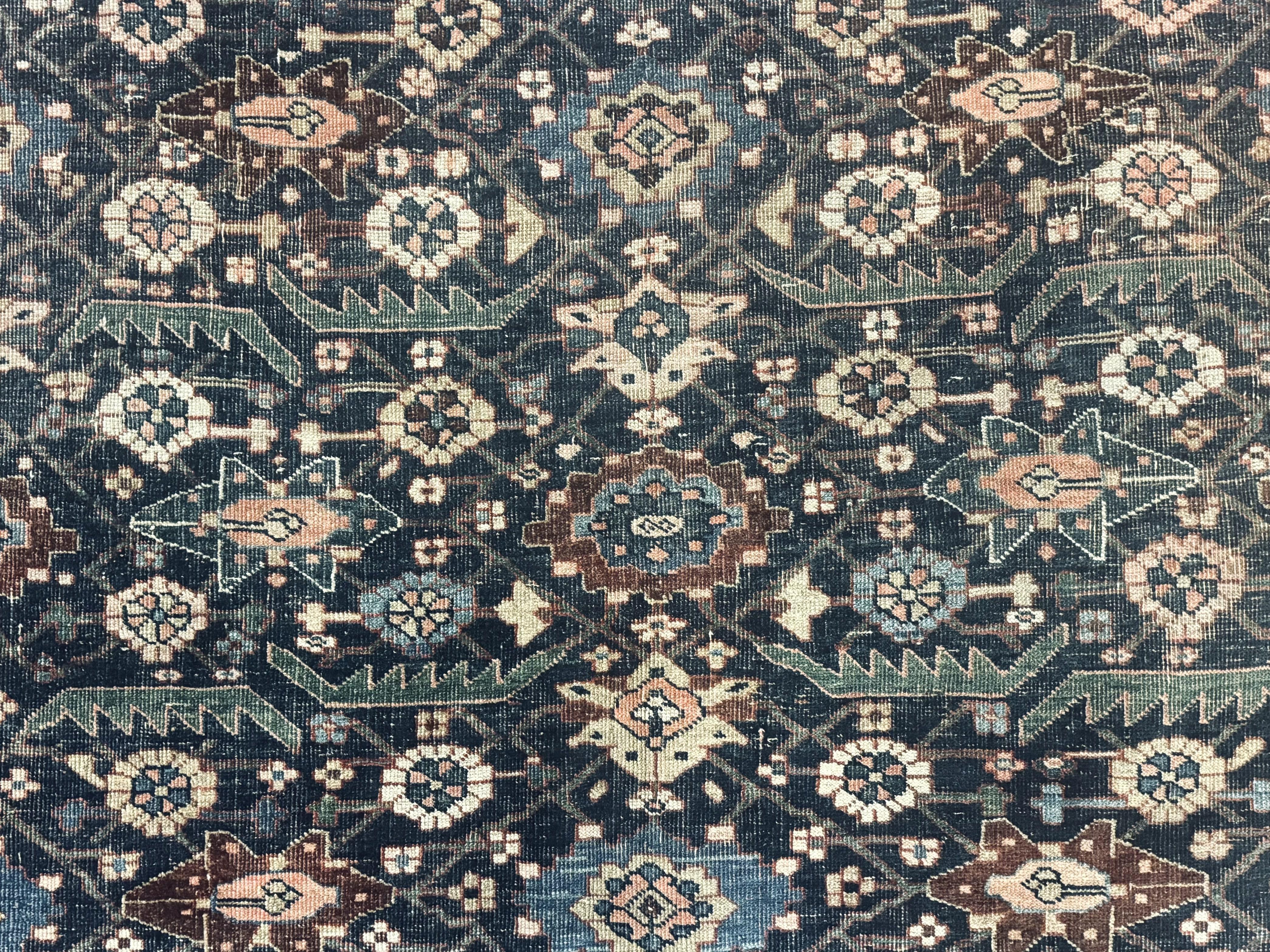 Antique Persian Bidjar Rug 8x15 – Navy Blue, Herati Pattern, Early 20th Century - Jewel Rugs