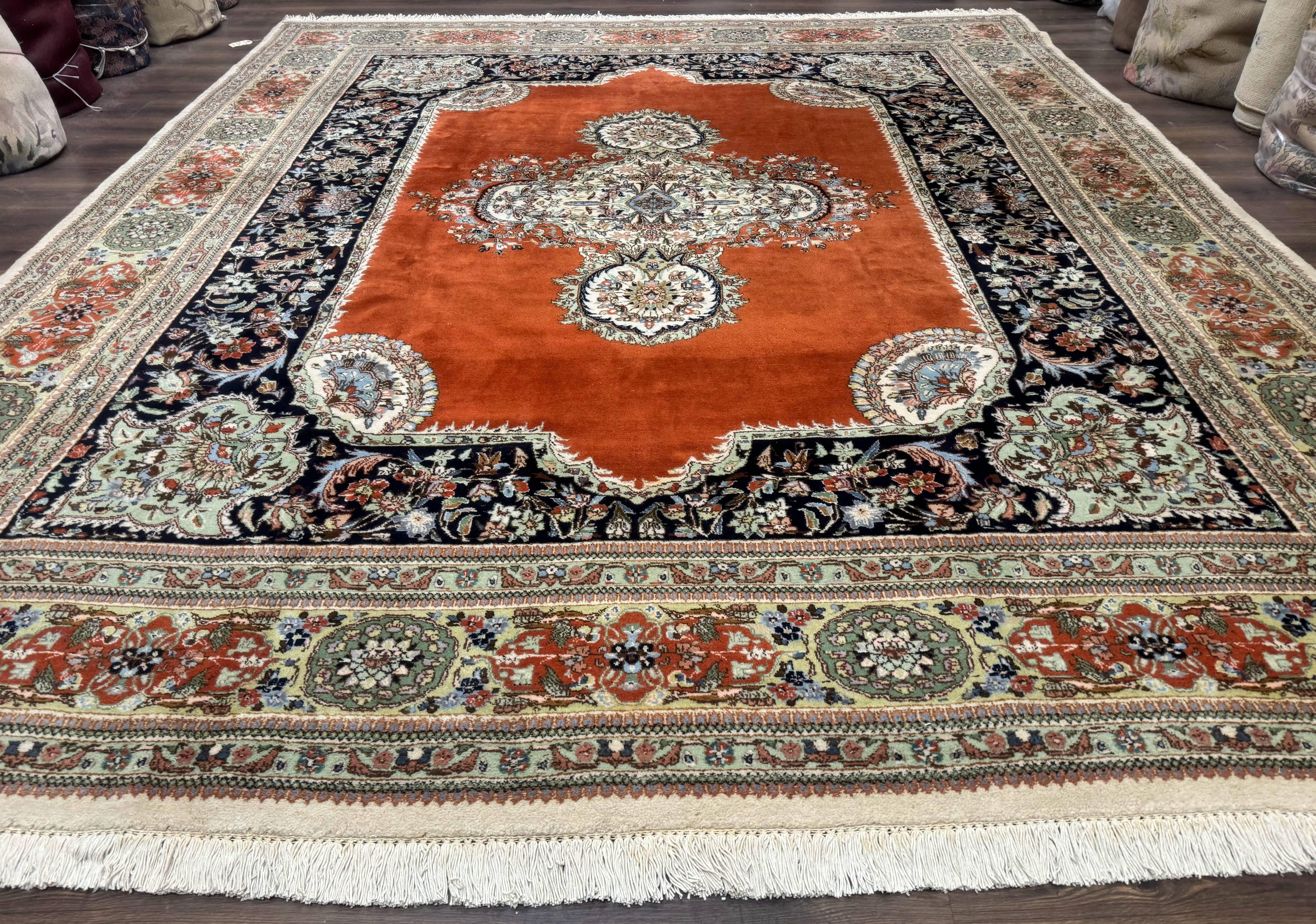 Persian Rug 11x13, Semi Open Field, Soft Wool Pile, Vintage Persian Carpet, Persian Tabriz Tabatabai - Jewel Rugs