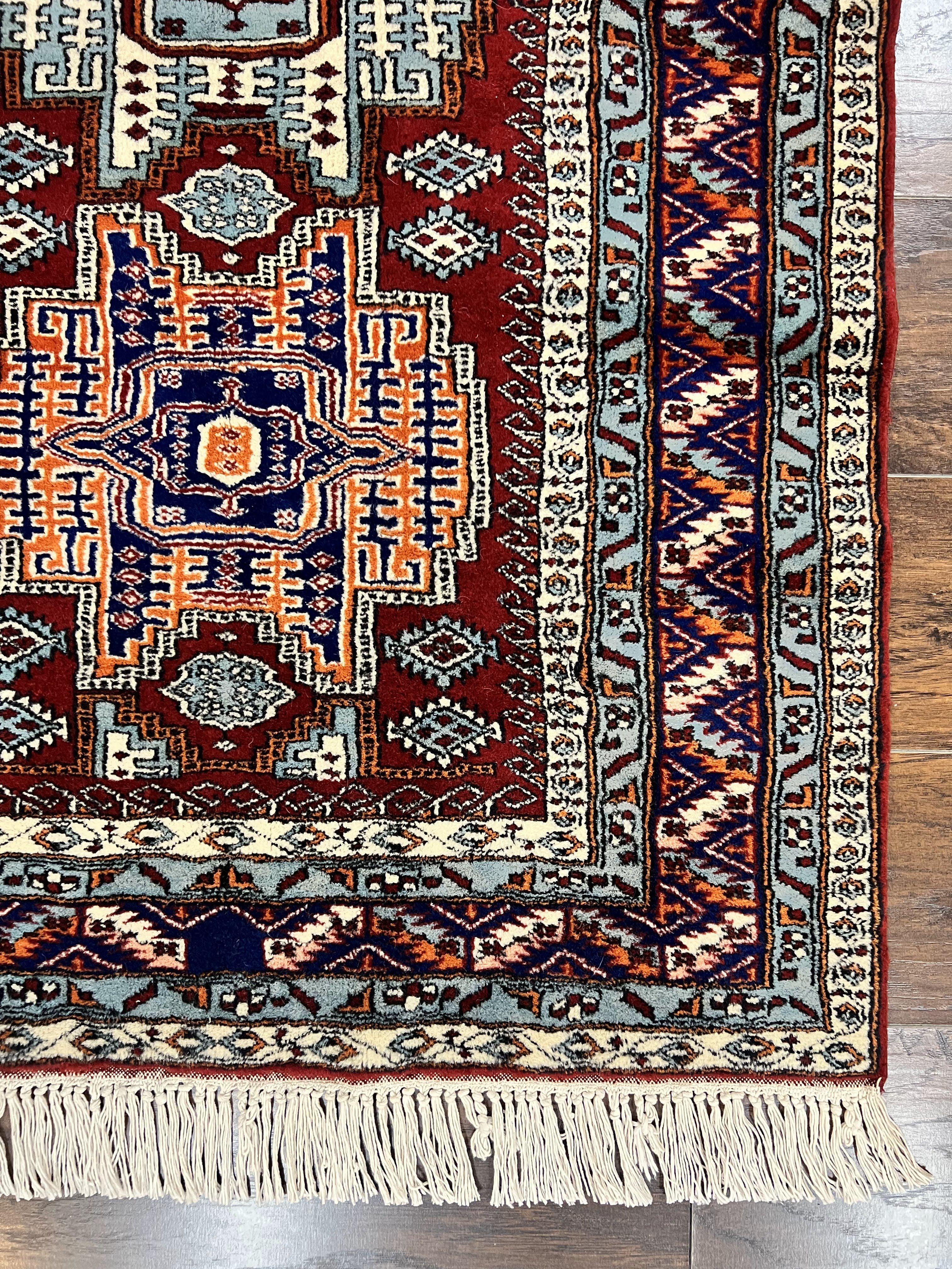 Pakistani Rug 3x5 ft, Caucasian Kazak Design, Geometric Rug, Small Vintage Oriental Carpet, Dark Red Vintage Handmade Wool Rug 3 x 5 - Jewel Rugs