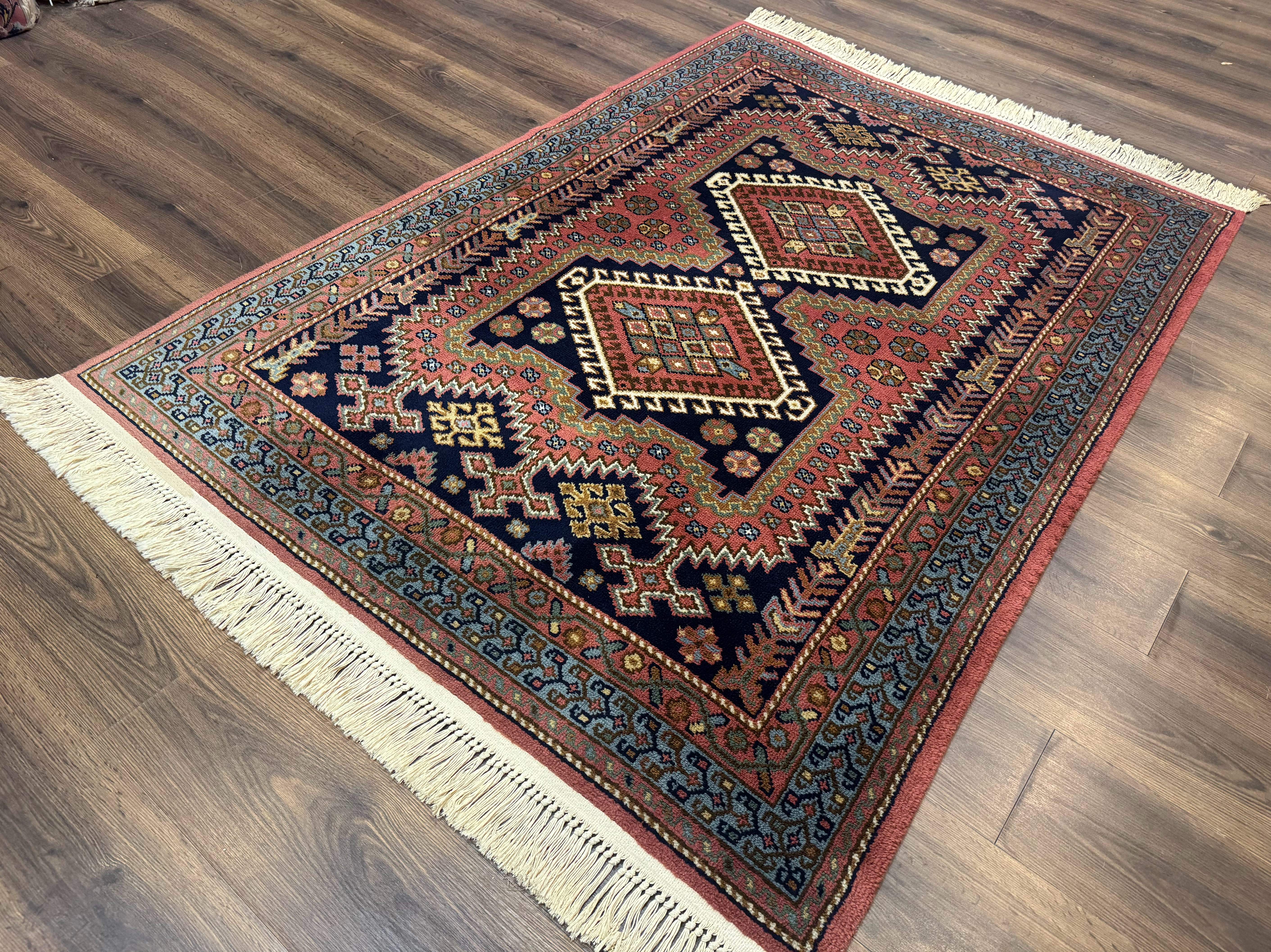 5x7 Persian Tribal Design Rug, Wool, Geometric Medallions, Vintage, Power Loomed - Jewel Rugs