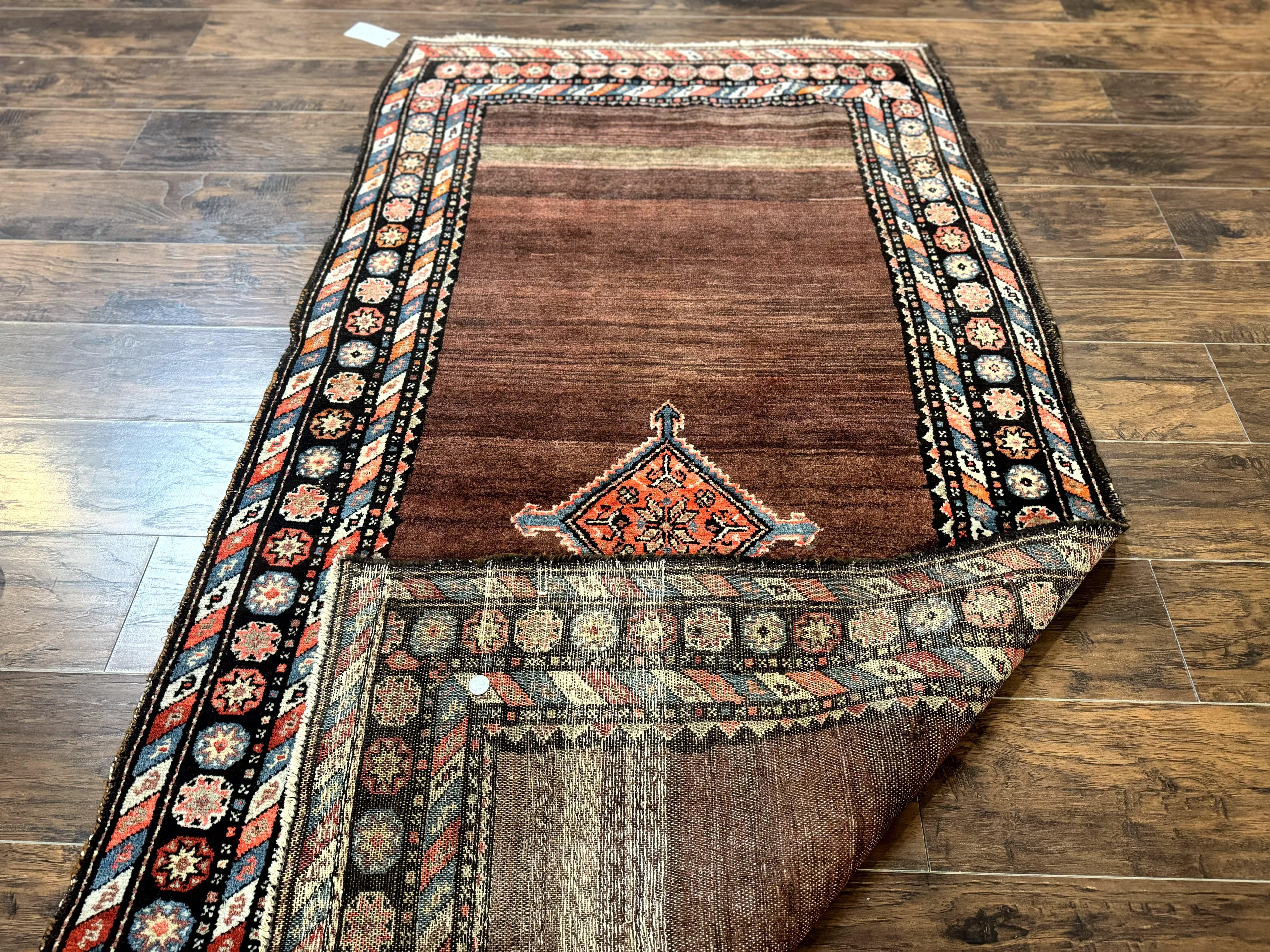Antique Persian Rug 4x7, Sarab Tribal Wool Carpet, Brown and Multicolor, Handmade Wide Runner Rug 4 x 7, Open Field, Rainbow Border - Jewel Rugs