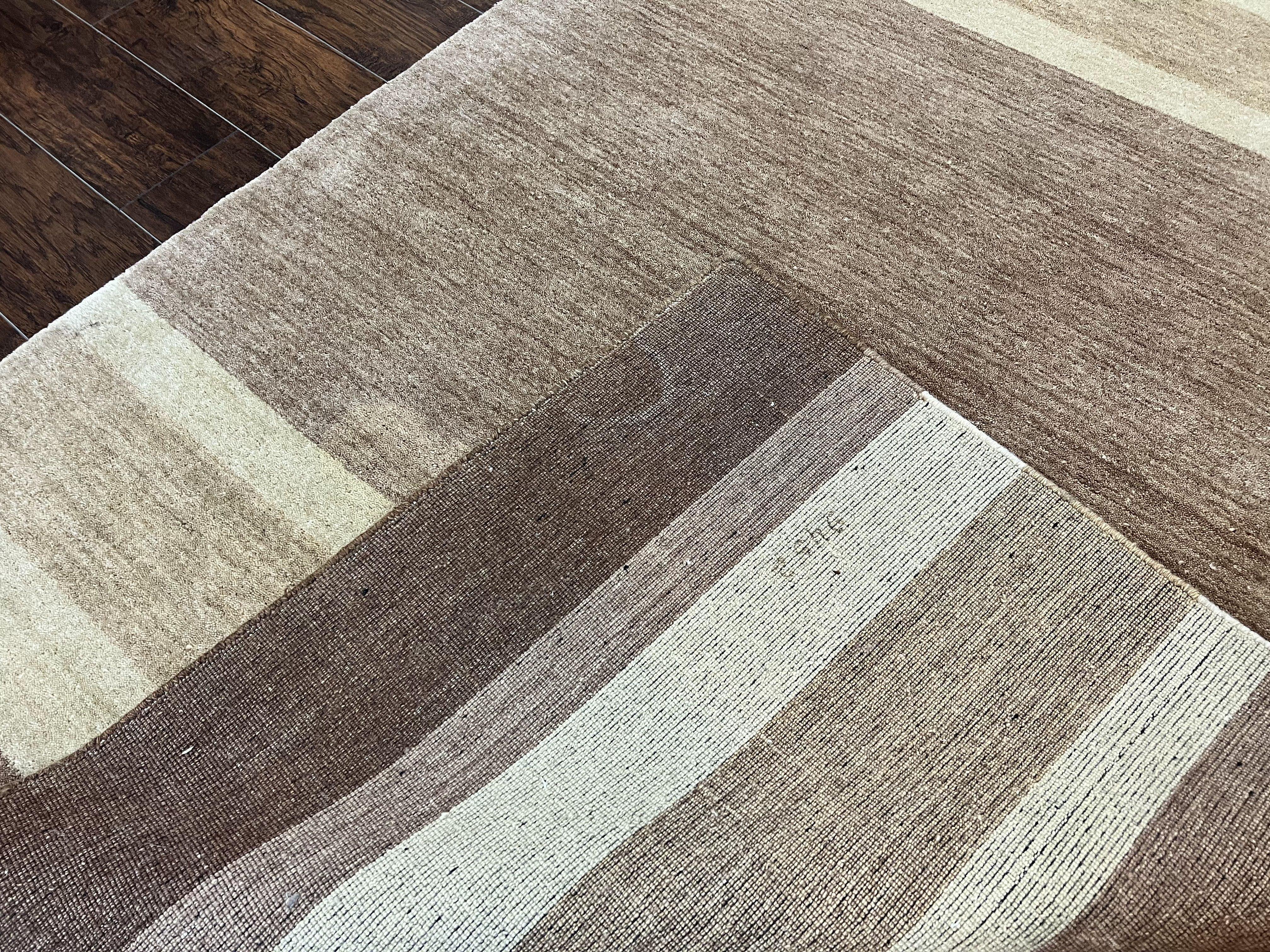 Indo Gabbeh Rug 5x8, Contemporary Wool Stripped Modern Area Rug, Hand Knotted Medium Sized Carpet - Jewel Rugs