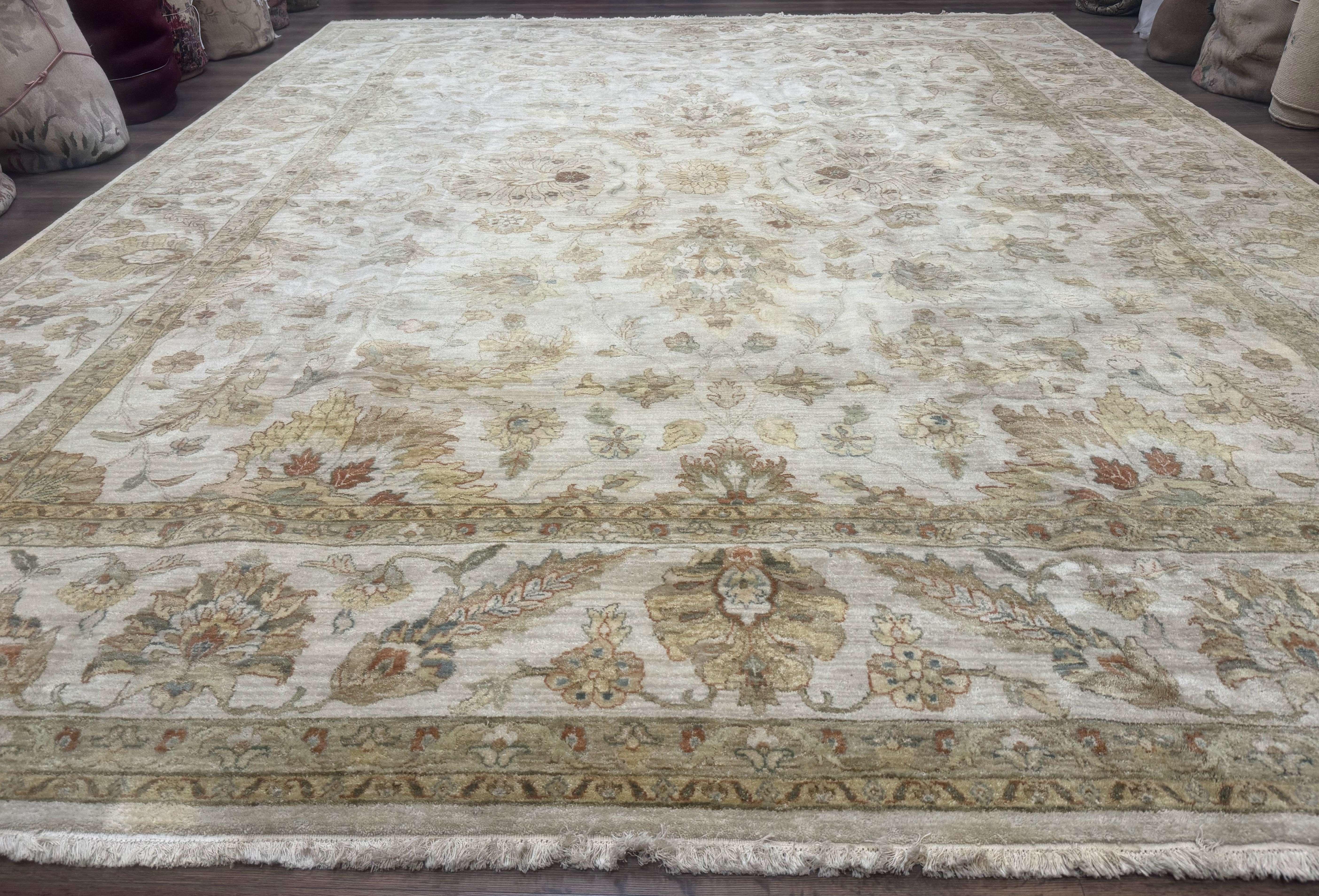 Palace Size Rug 12x15, Neutral Light Colors, Oat, Peshawar Chobi Oushak Rug, Handmade Wool Rug - Jewel Rugs
