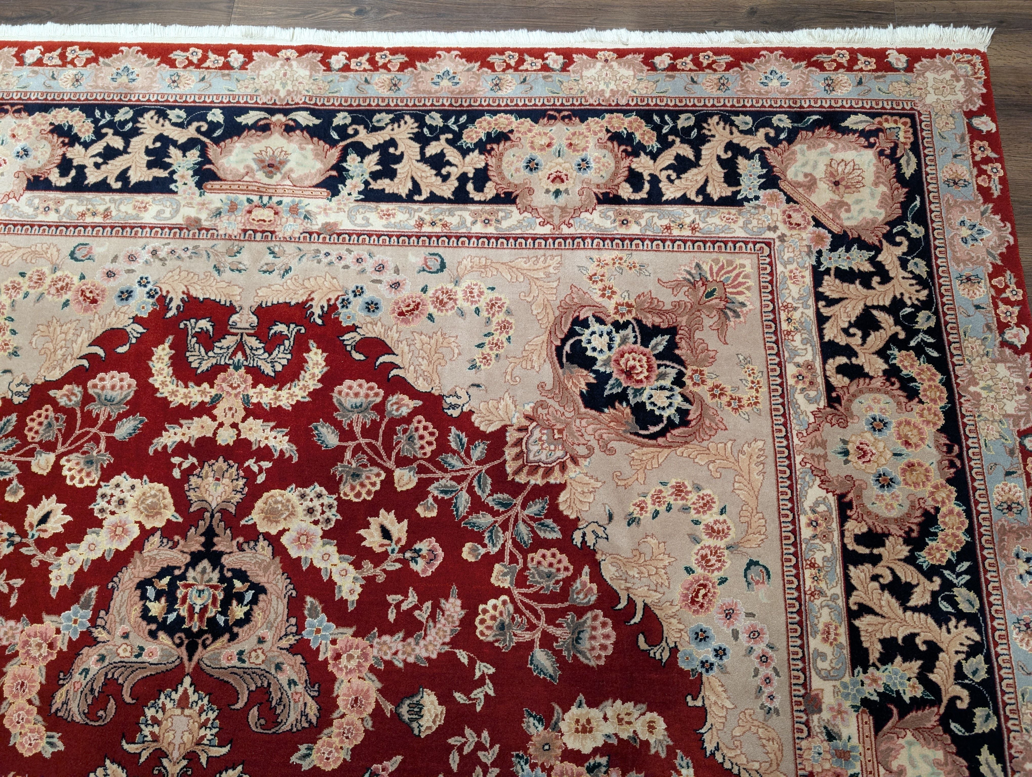 Pak Persian Rug 9x12 – Red and Navy, Wool and Silk, Medallion Oriental Carpet, 225 KPSI - Jewel Rugs