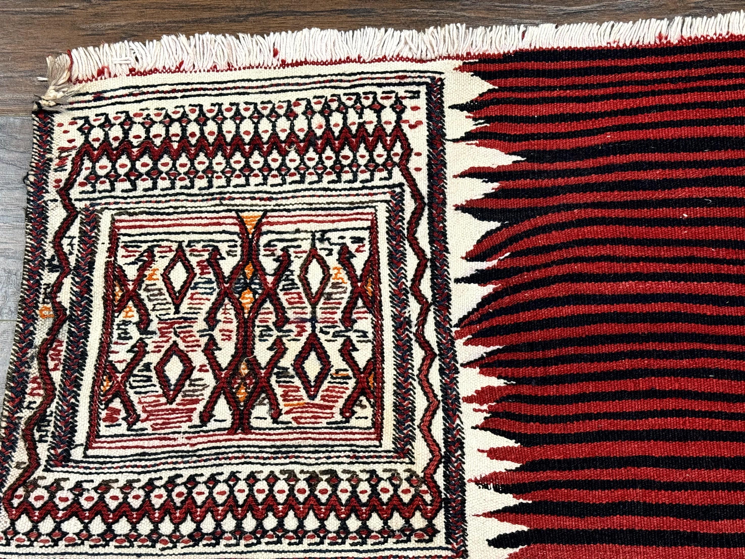 Persian Tribal Nomadic Saddle Cover Rug, Antique, Handmade, Wool, Red Ivory Black, Collectible, Shashavan - Jewel Rugs
