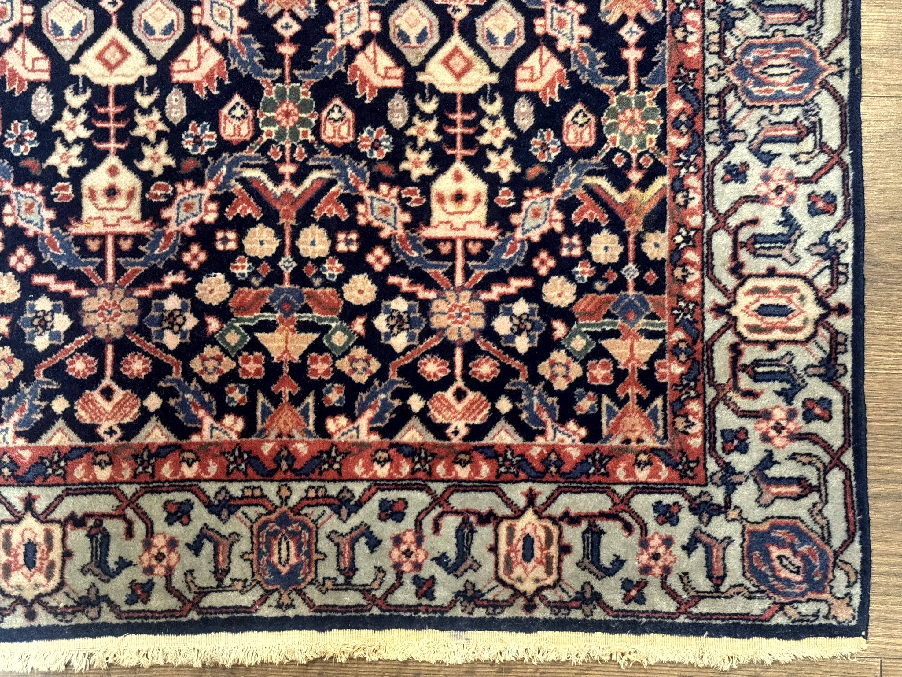 Indo Persian Runner Rug 2.8 x 12, Navy Blue, Floral, Fine 270 KPSI - Jewel Rugs