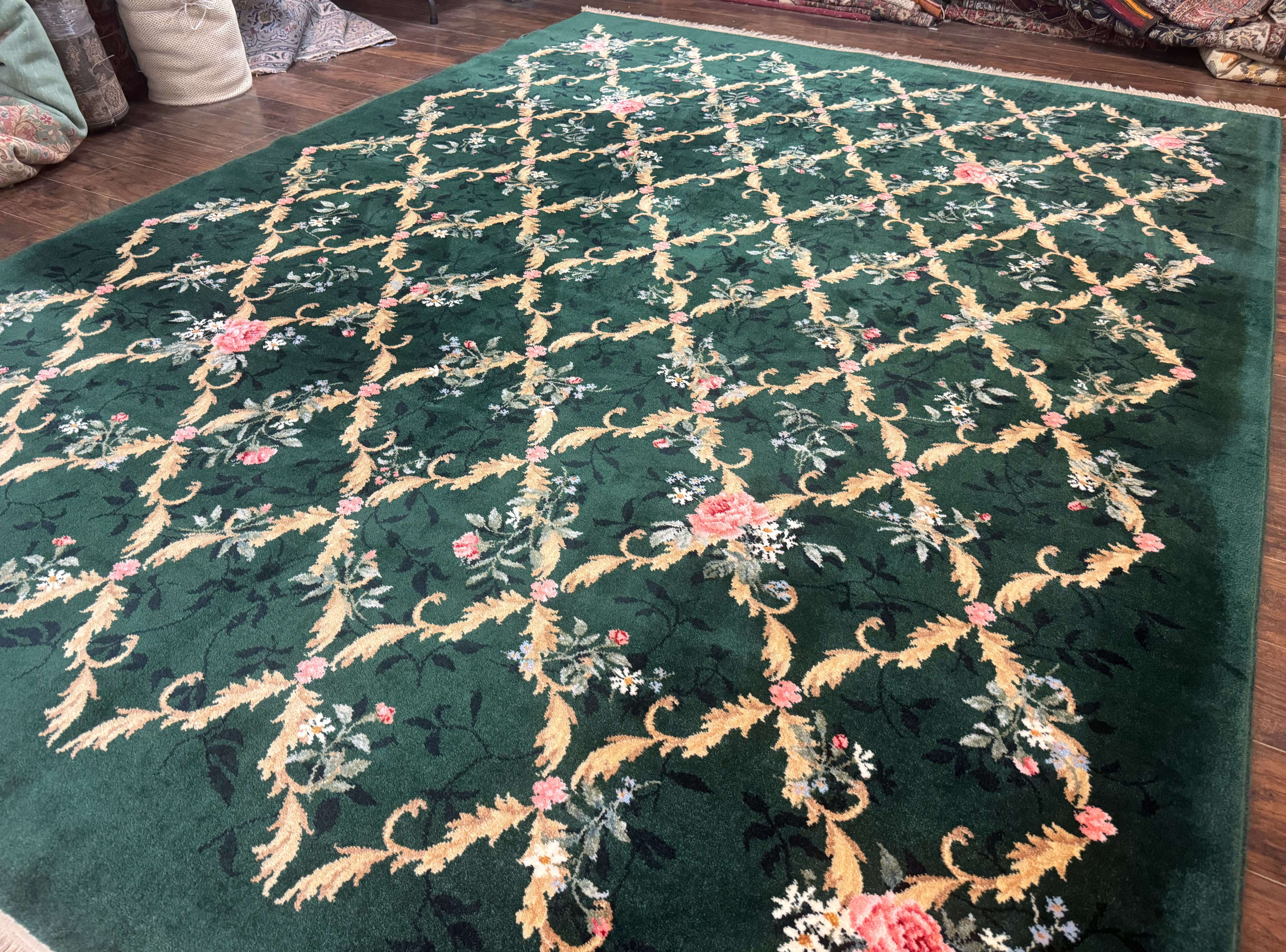 Karastan Garden of Eden Rug 8.8 x 11.8, Green Savonnerie 509/1733, Wool - Jewel Rugs