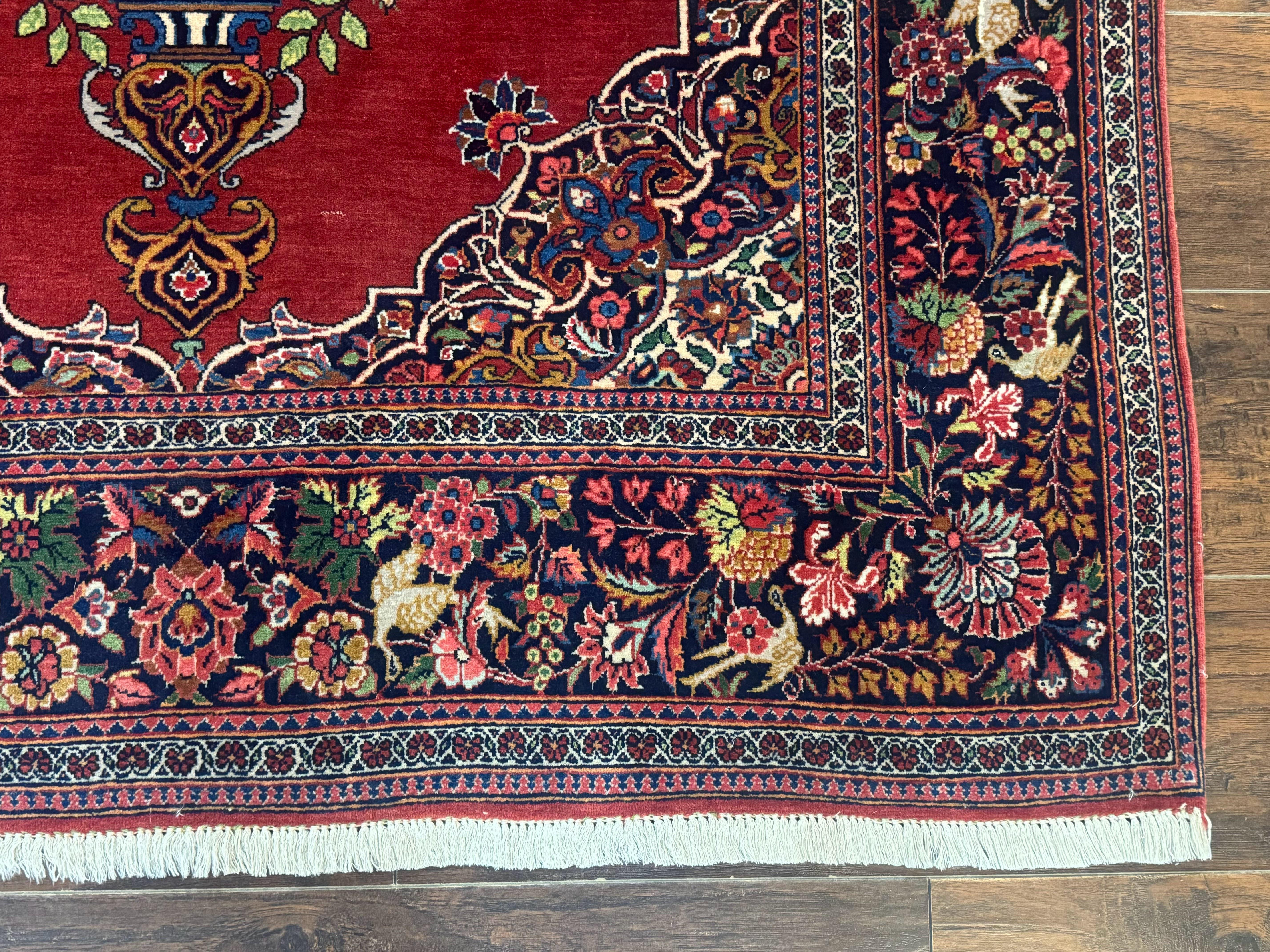Red Persian Kashan Rug 4x6, Very Fine 260 KPSI, Red and Navy Blue Persian Carpet, Semi Open Field - Jewel Rugs