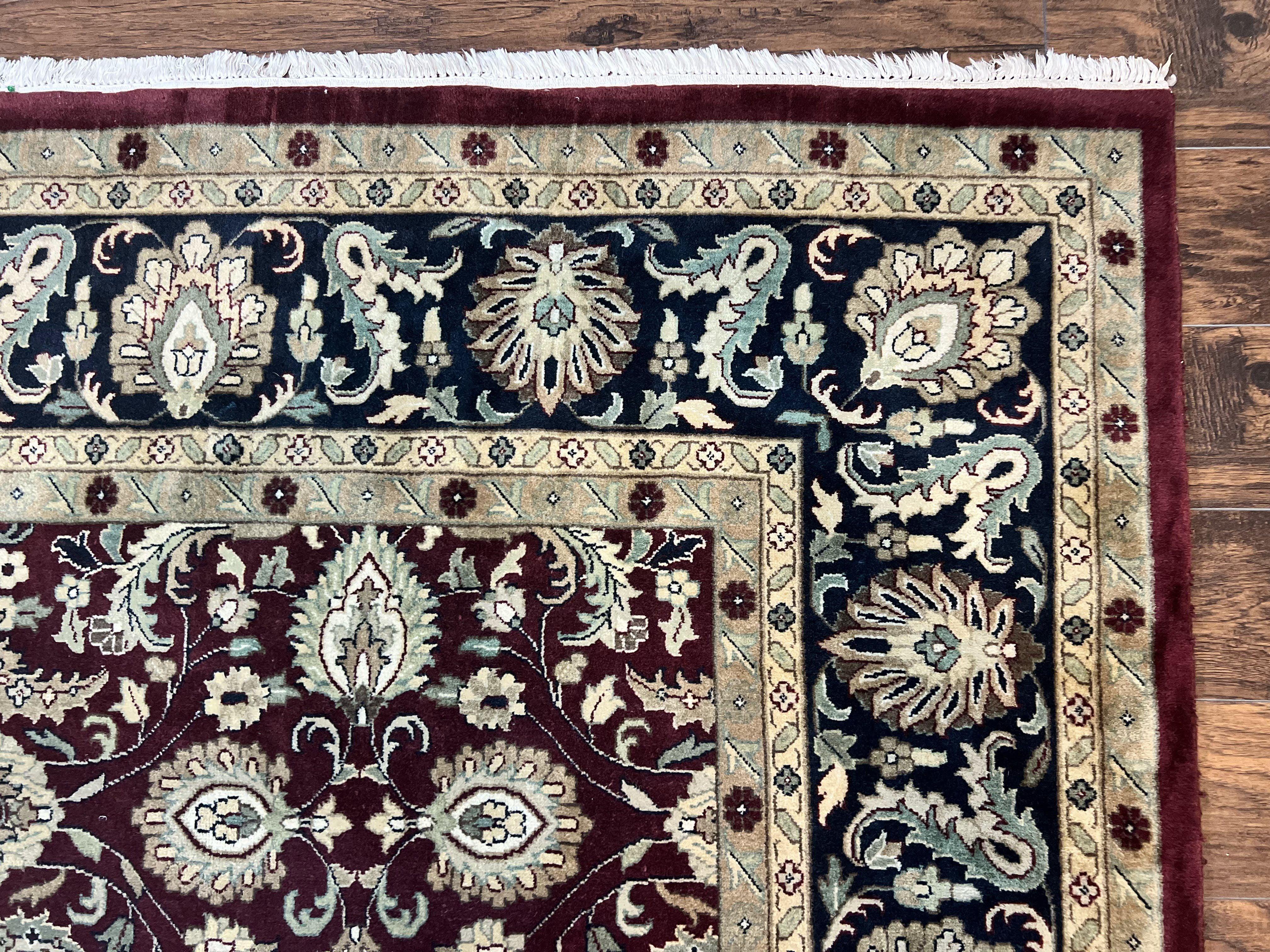 Indo Persian Rug 10x14, Floral Allover, Maroon, Handmade Hand Knotted VIntage Wool Rug, Large Oriental Carpet - Jewel Rugs