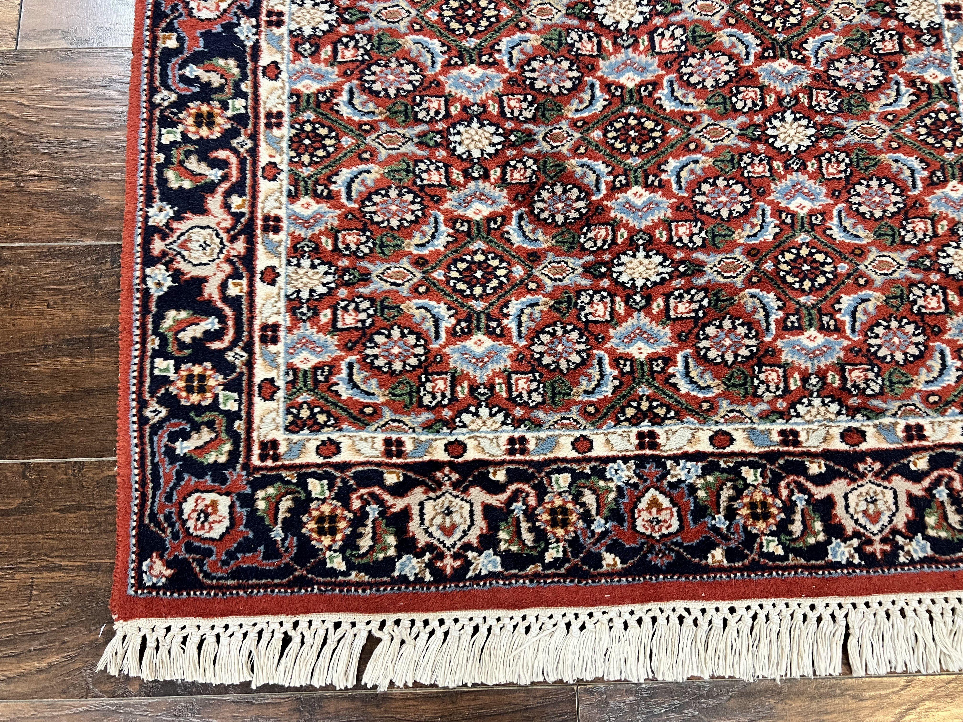 Indo Persian Rug 3x5, Red and Navy Blue, Wool Vintage Handmade Small Carpet 3 x 5 ft, Herati Pattern, Bidjar Rug - Jewel Rugs