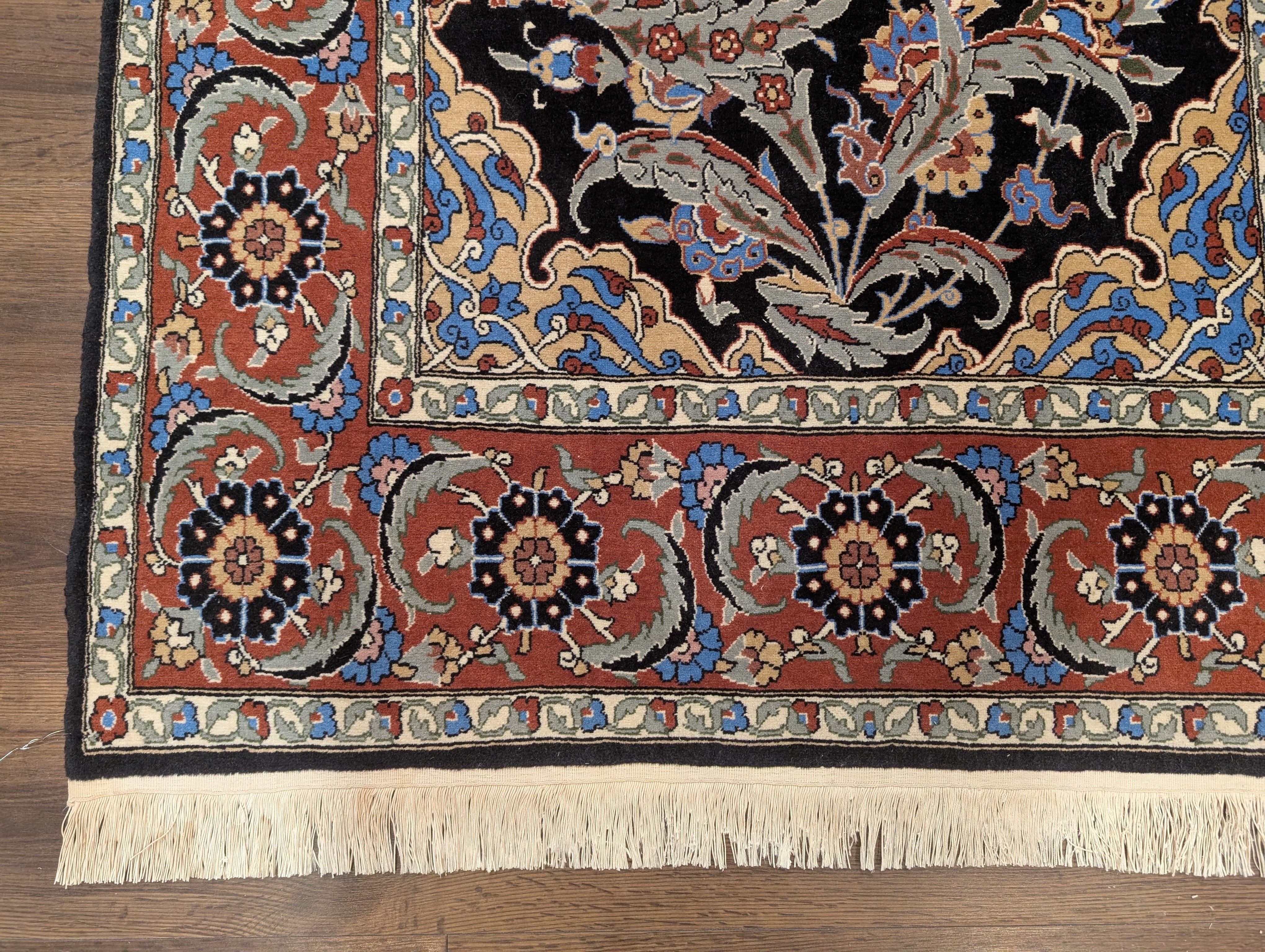 Turkish Hereke Rug 4x7, Kork Wool, Hand-Knotted Blue Carpet, Signed, 225 KPSI - Jewel Rugs